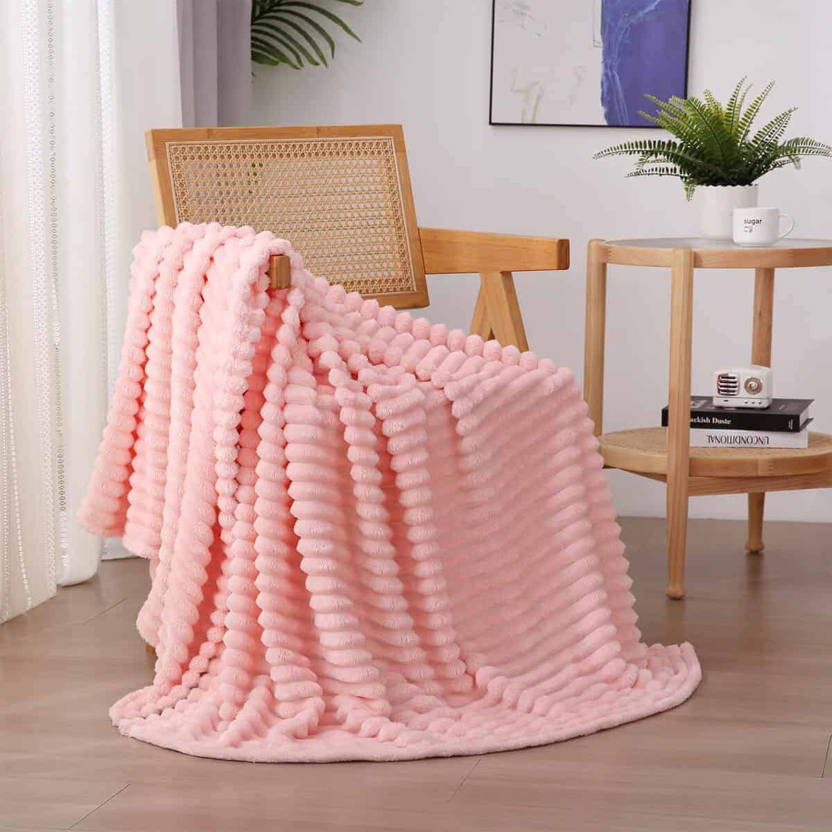 Manta de Lana de Coral Rosa Claro 108��90� para Sofá Cama, - Imagen 5