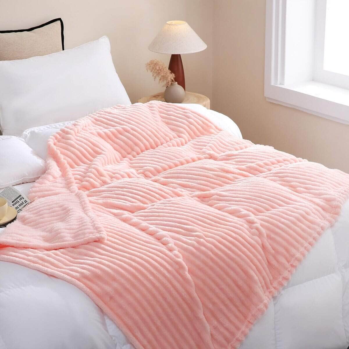 Manta de Lana de Coral Rosa Claro 108��90� para Sofá Cama, - Imagen 3