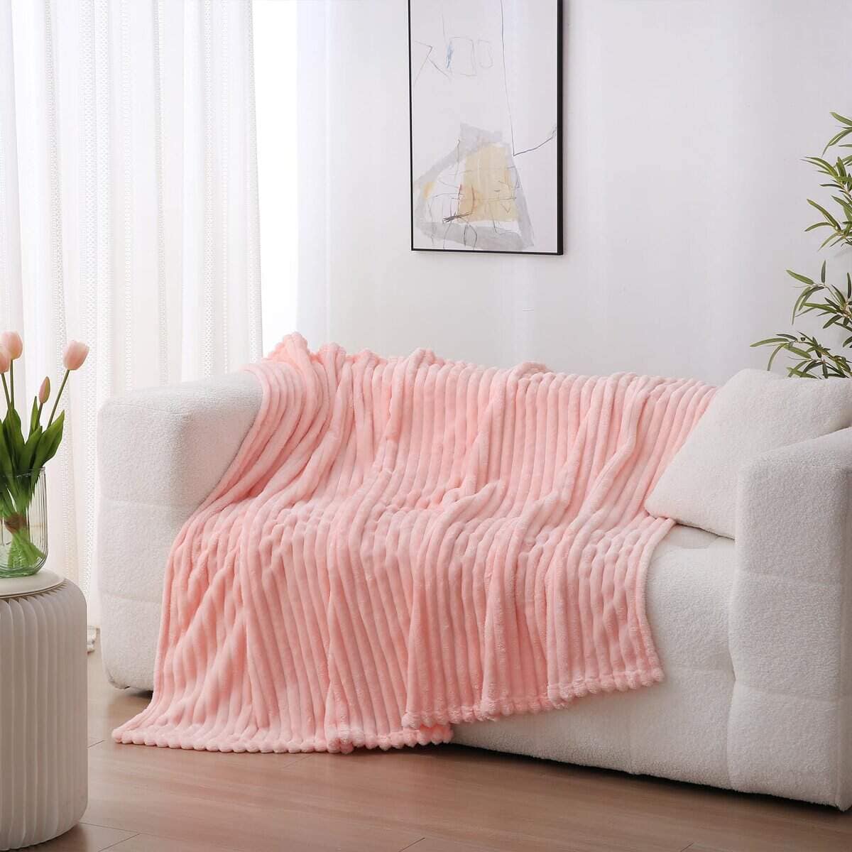 Manta de Lana de Coral Rosa Claro 108��90� para Sofá Cama, - Imagen 4