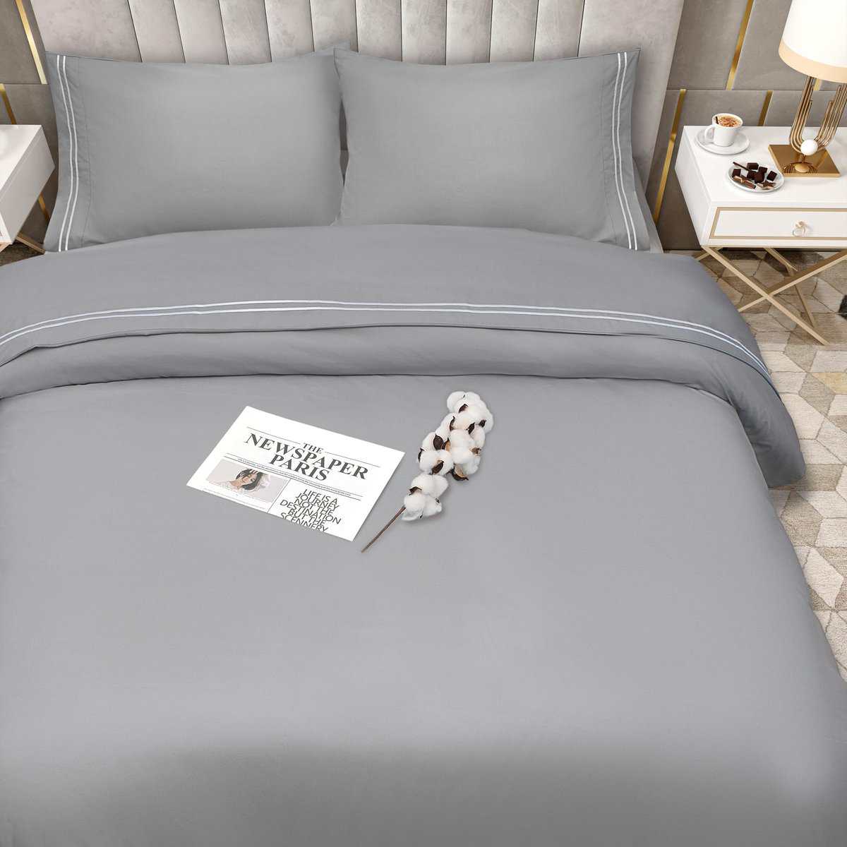 Juego de Sábanas de Tamaño Completo 4 Piezas con Bordado -