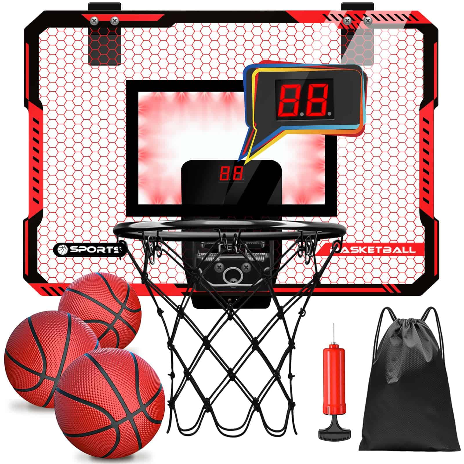 Canasta de Baloncesto Interior para Niños con Canasta LED y