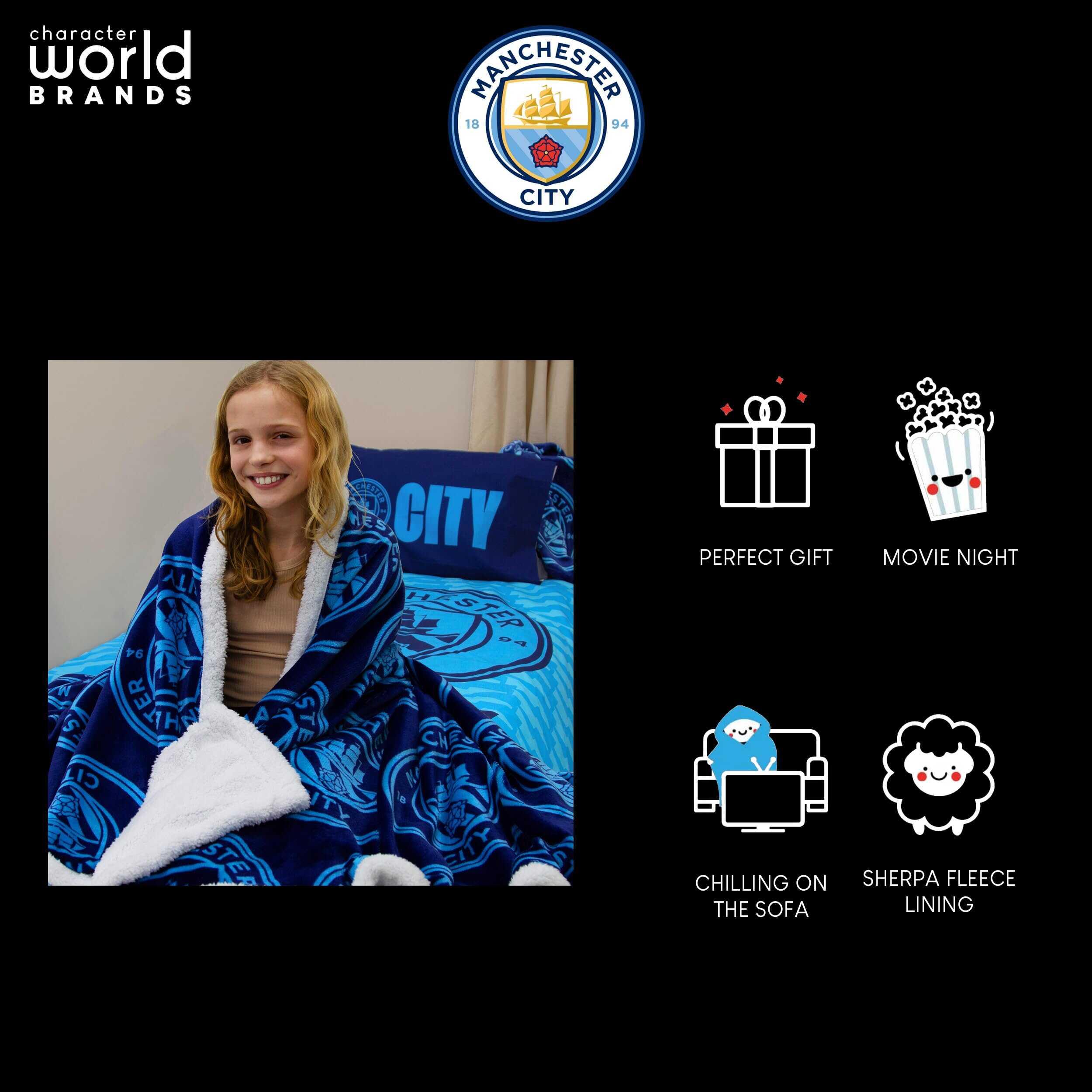 Manta de Felpa Sherpa Oficial del Manchester City FC | - Imagen 7