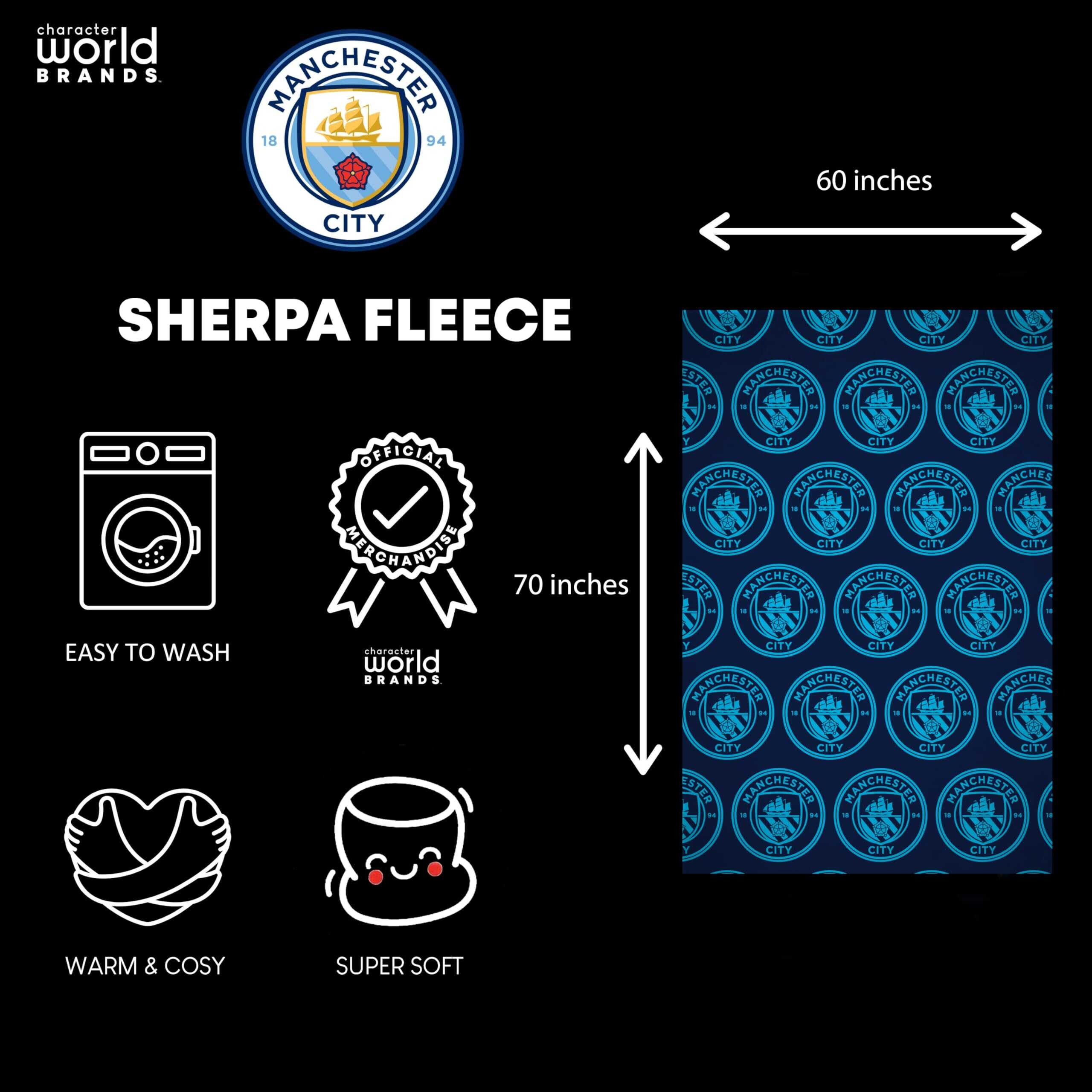 Manta de Felpa Sherpa Oficial del Manchester City FC | - Imagen 4