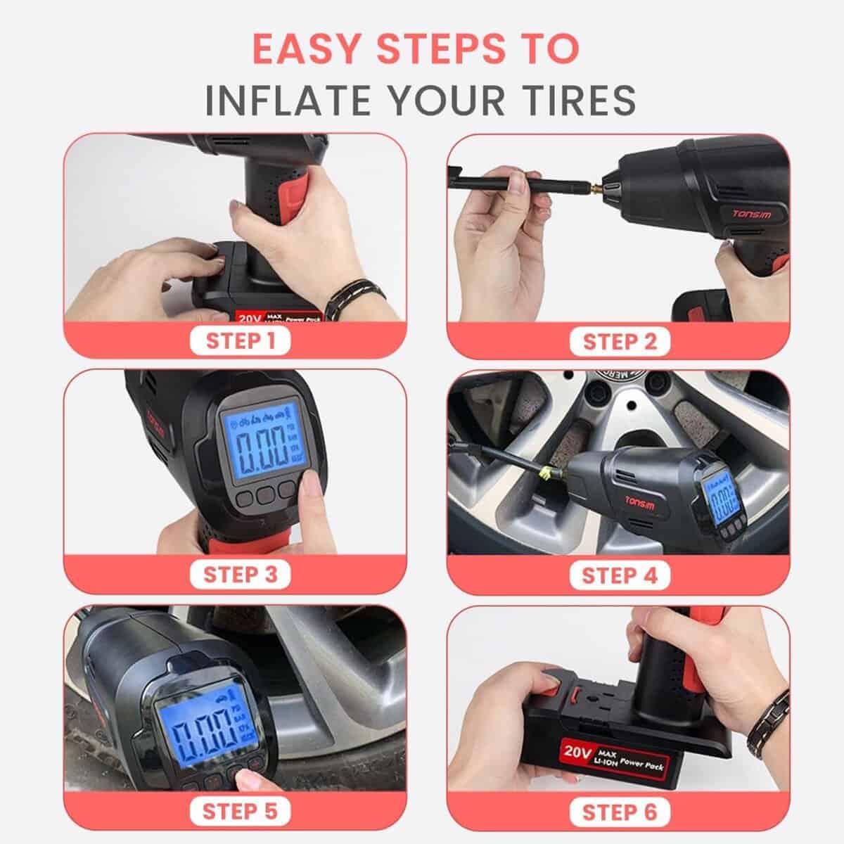 Inflador de neumáticos TONSIM 20V Compresor de aire - Imagen 7