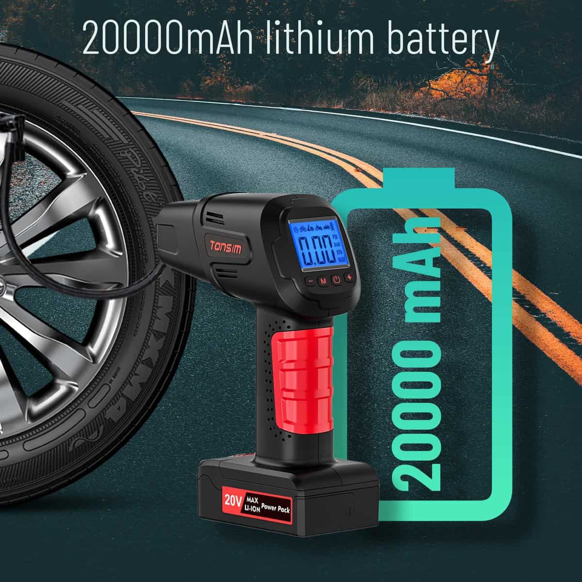 Inflador de neumáticos TONSIM 20V Compresor de aire - Imagen 4