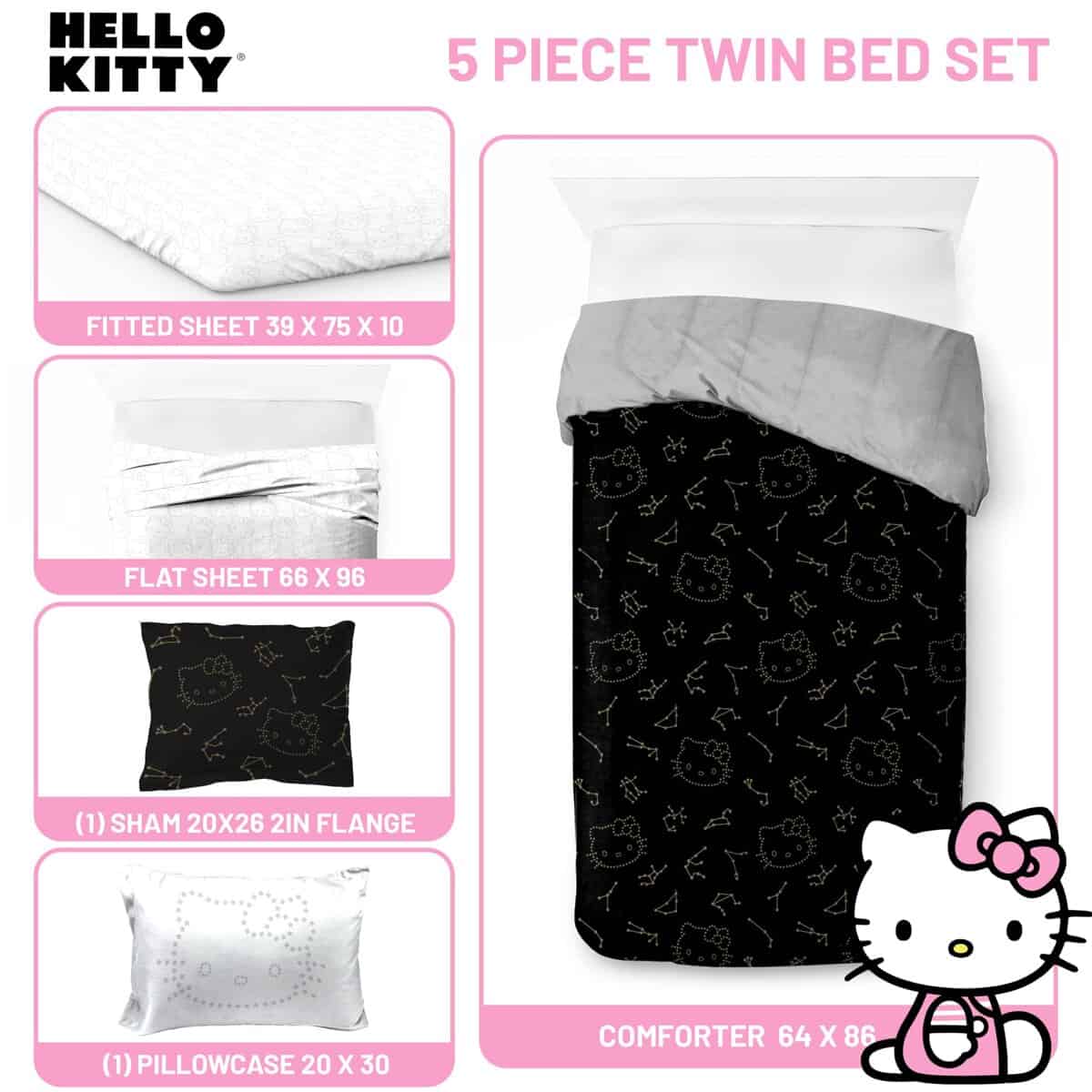 Juego de Edredón Hello Kitty Stars Twin - Juego de Cama de - Imagen 4