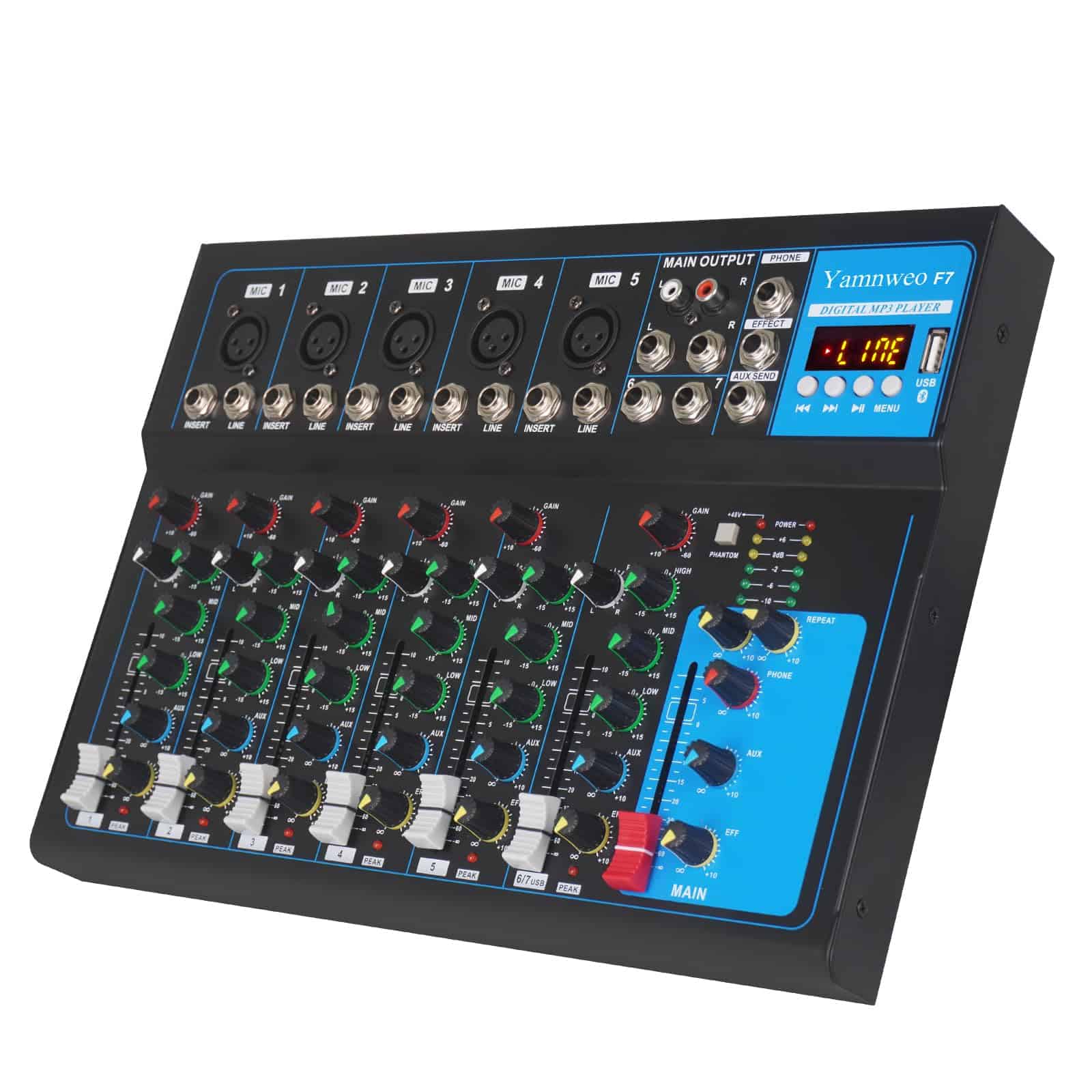 Mixer Profesional Yamnweo GH7 (7 Canales) para DJ de