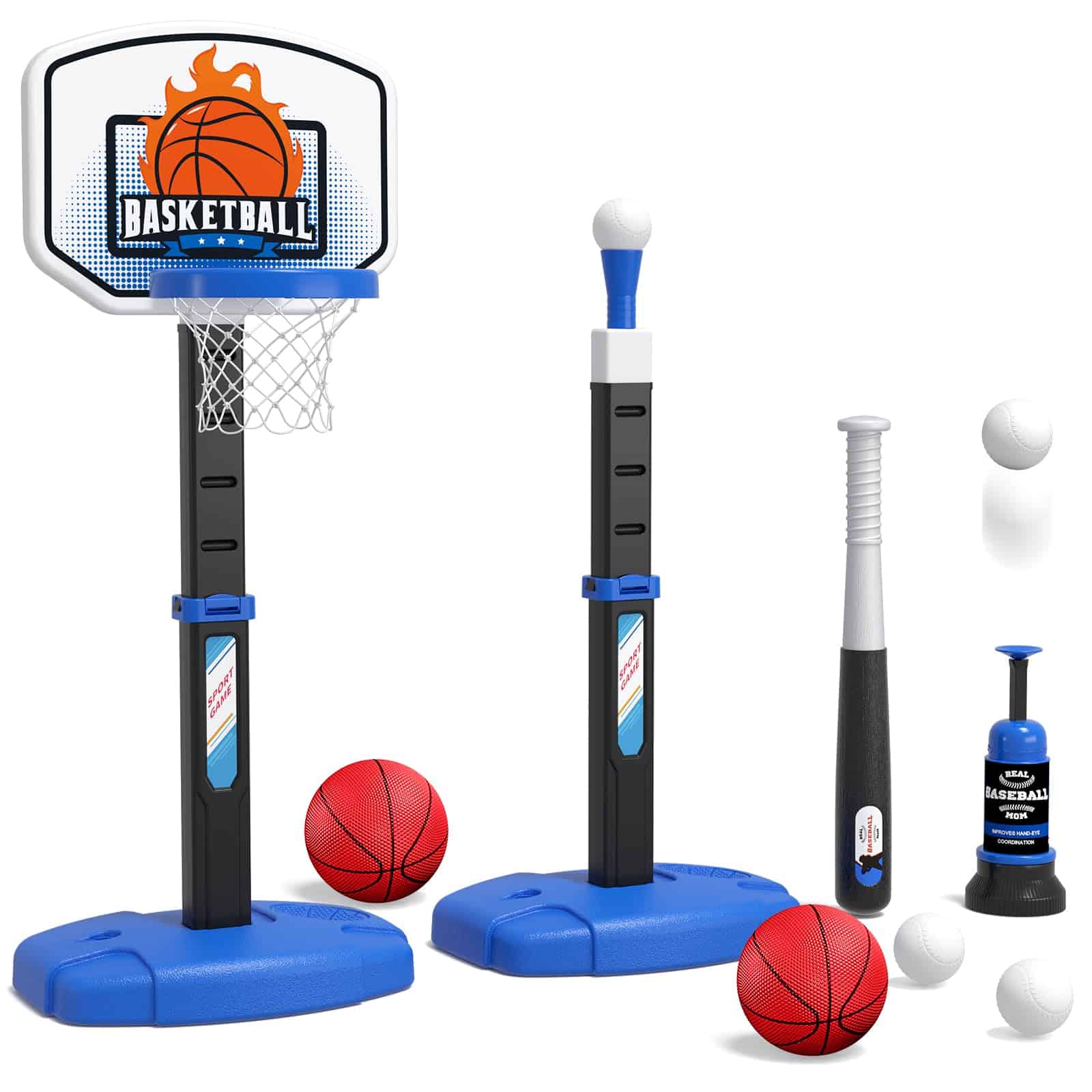 Set de Canasta de Baloncesto y T-Ball 2 en 1 para Niños Wee