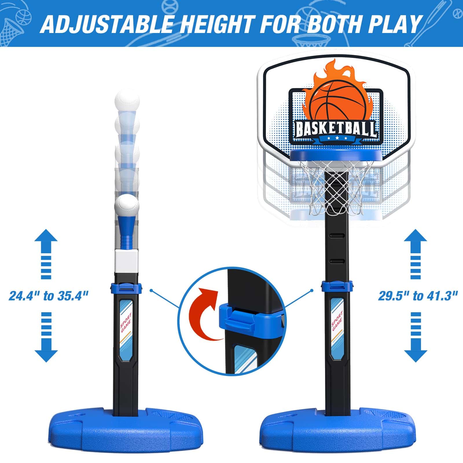 Set de Canasta de Baloncesto y T-Ball 2 en 1 para Niños Wee - Imagen 4