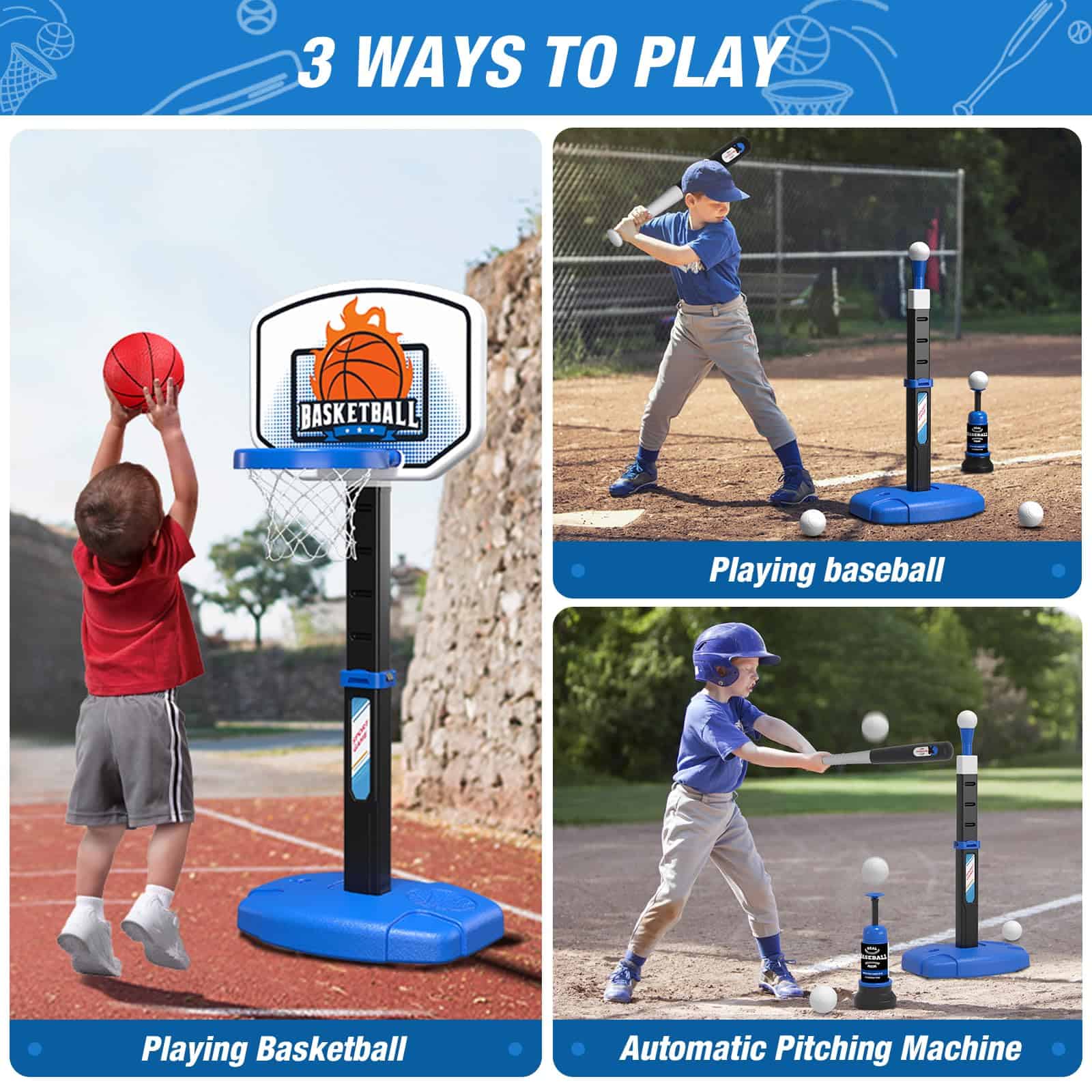 Set de Canasta de Baloncesto y T-Ball 2 en 1 para Niños Wee - Imagen 3