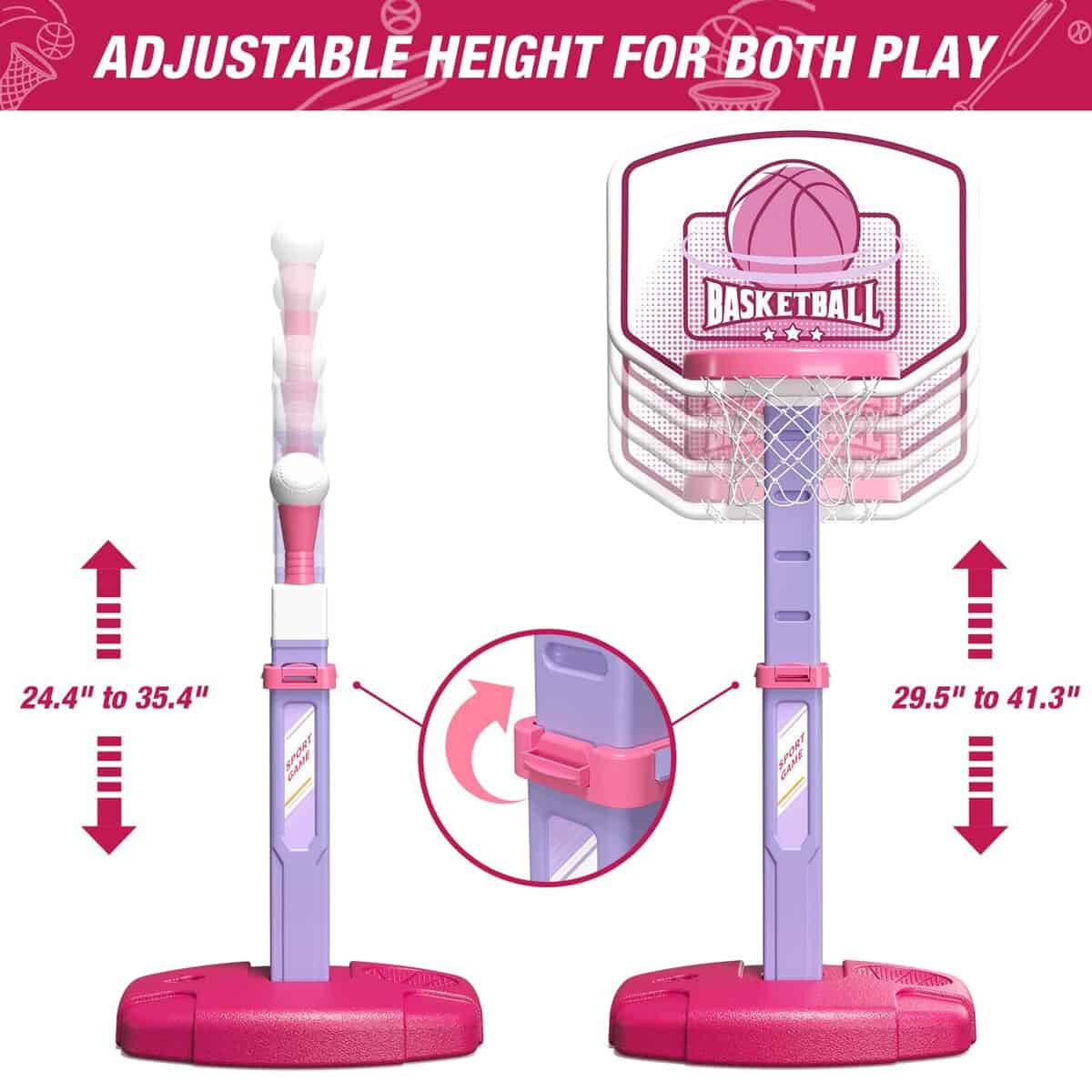 Juego de Canasta de Baloncesto 2 en 1 y Juego de T Ball - Imagen 4