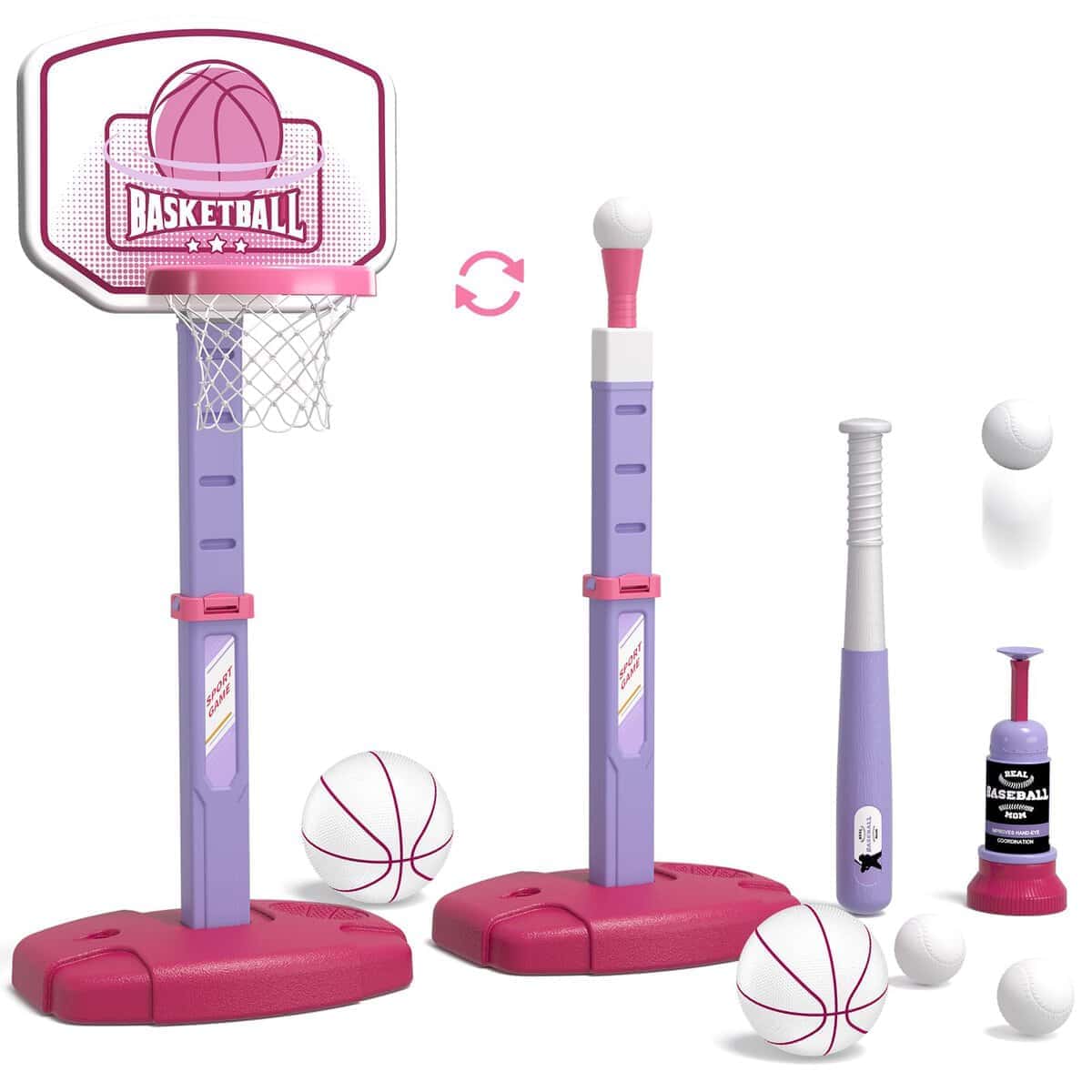 Juego de Canasta de Baloncesto 2 en 1 y Juego de T Ball