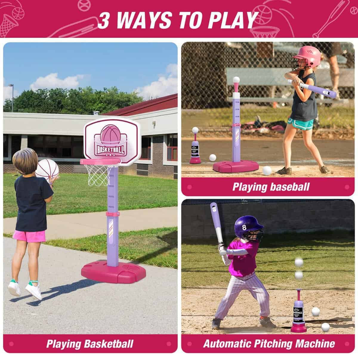 Juego de Canasta de Baloncesto 2 en 1 y Juego de T Ball - Imagen 3