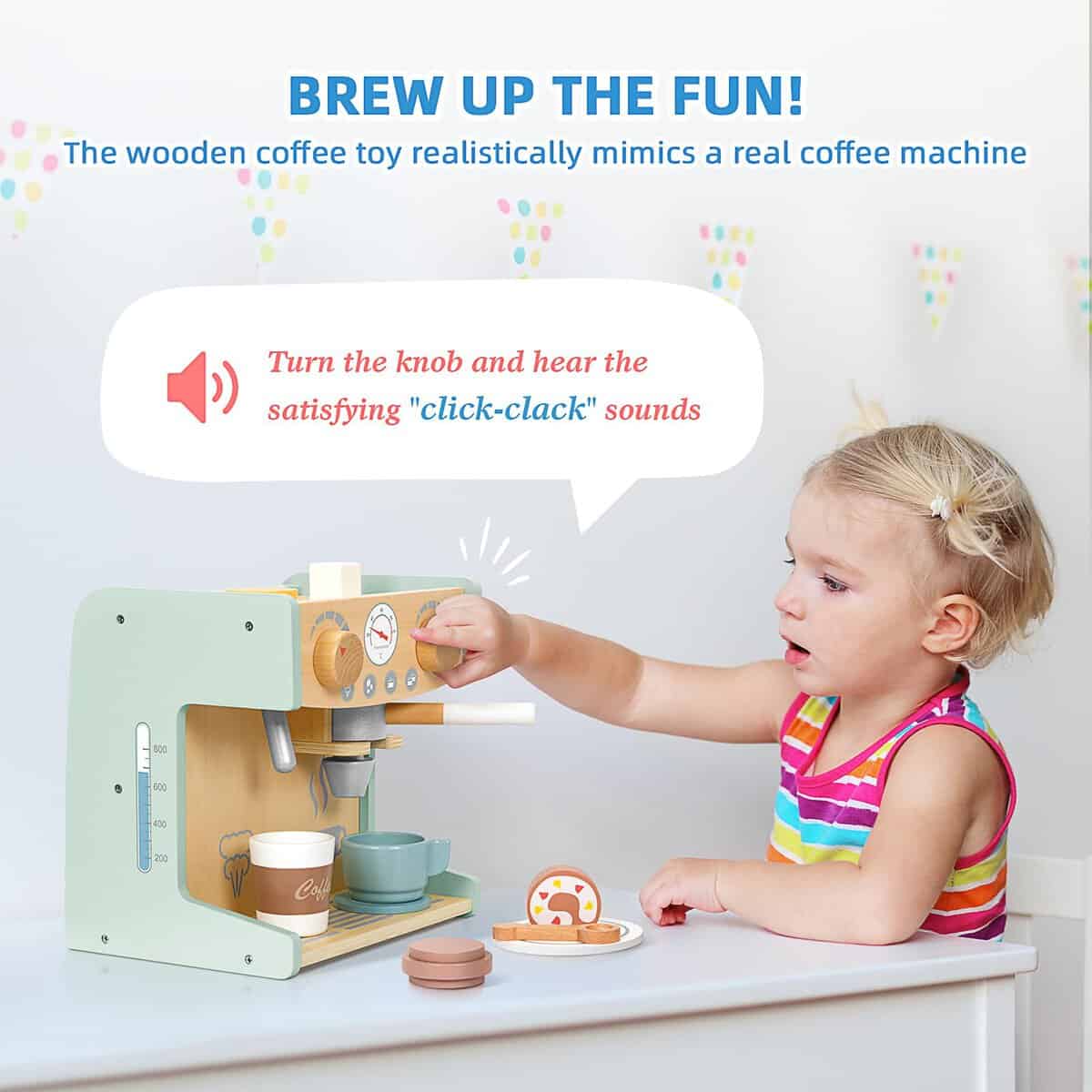 Oook 2 en 1 Juguete Cafetera, Cafetera de Madera para - Imagen 6