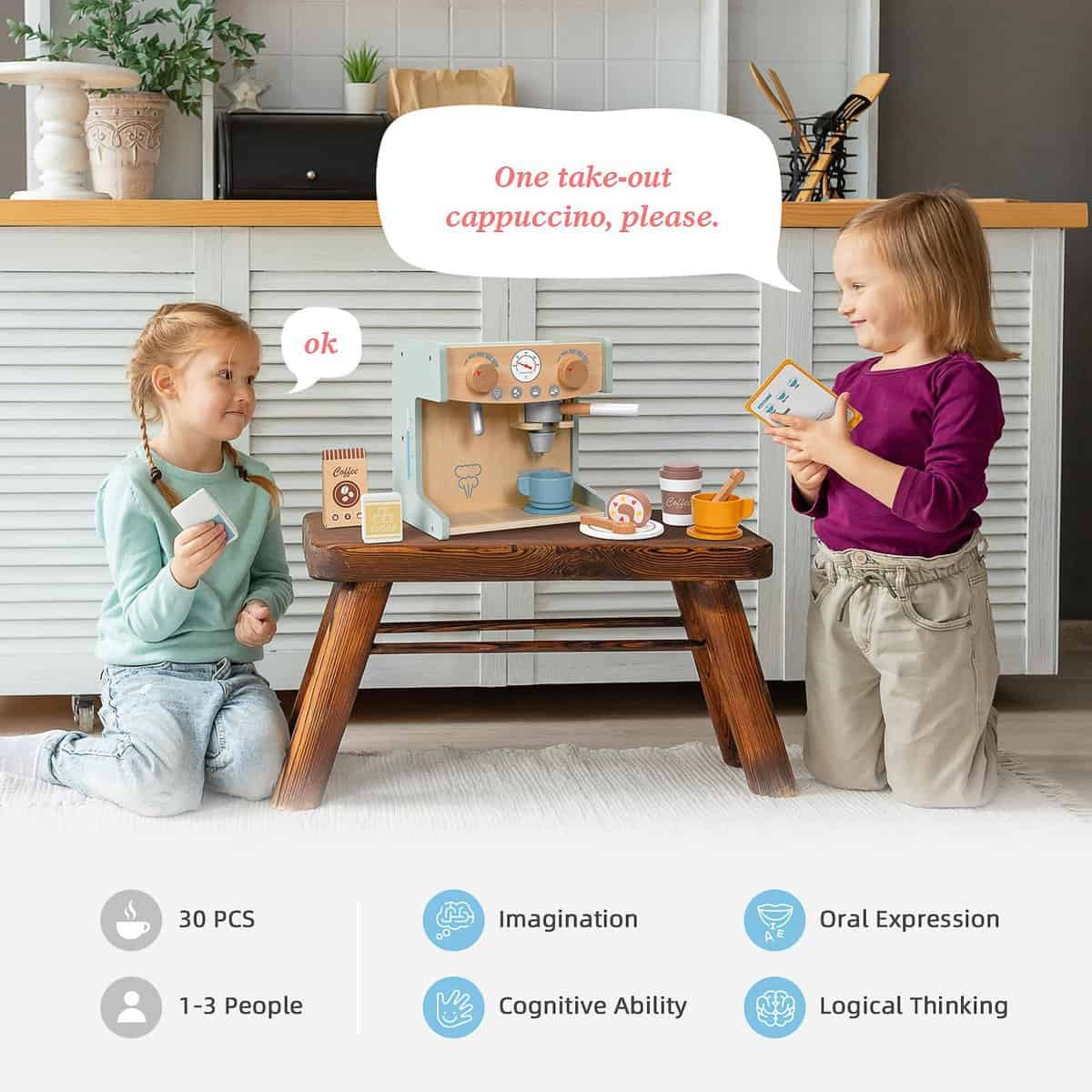 Oook 2 en 1 Juguete Cafetera, Cafetera de Madera para - Imagen 4