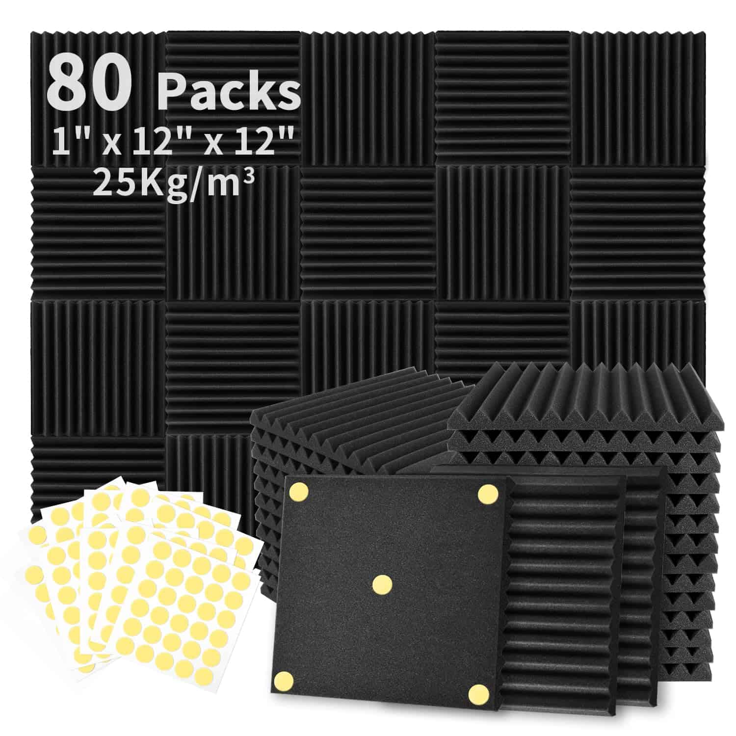 Focusound 80 Pack Paneles de Espuma Acústica 1" x 12" x 12"
