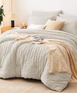 Juego de edredón con sábanas CozyLux Queen Seersucker en