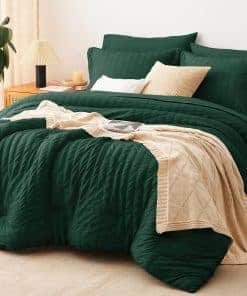 Juego de Edredón Completo de Seersucker CozyLux -Verde Esmer