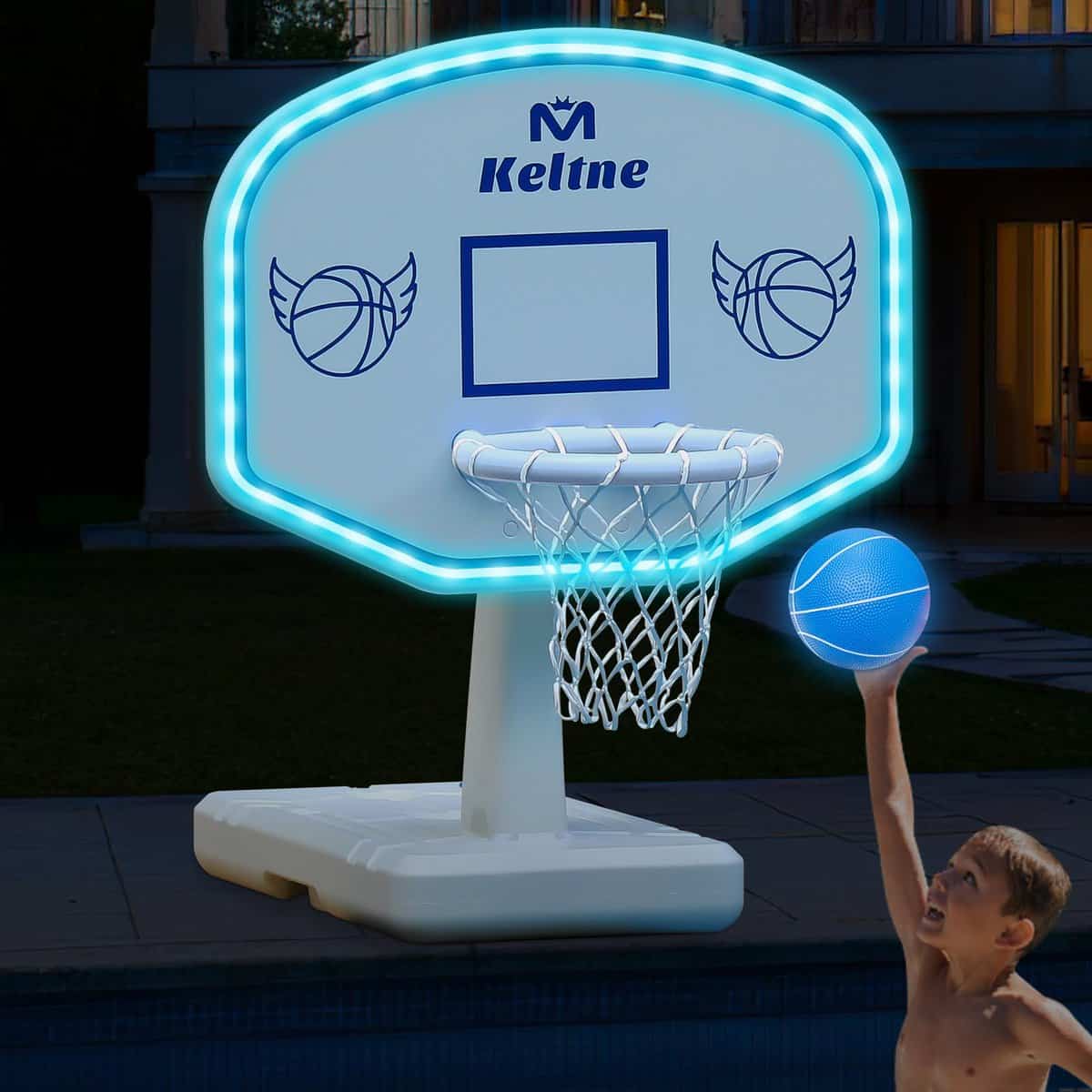 Canasta de Baloncesto Solar para Piscina con Luces,
