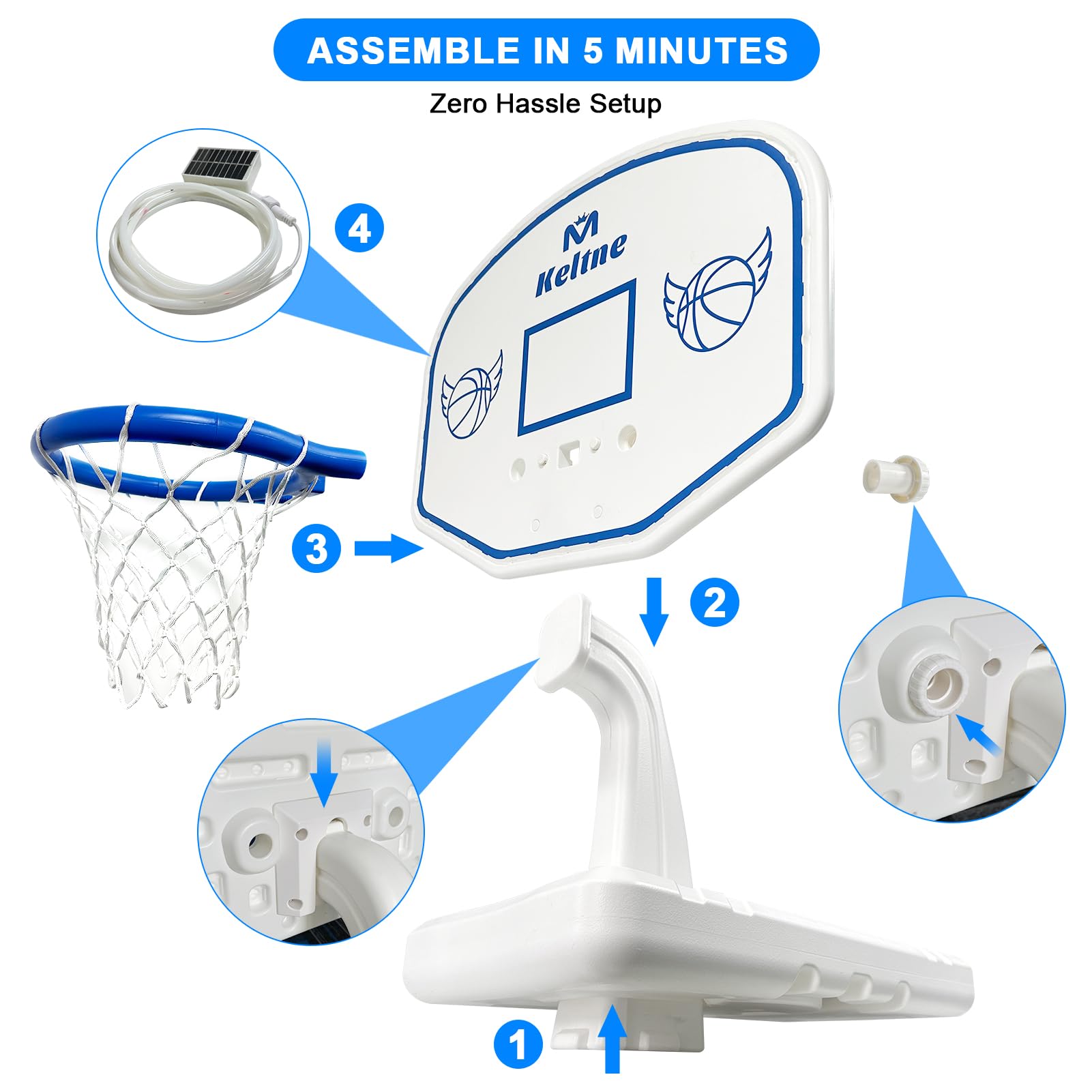 Canasta de Baloncesto Solar para Piscina con Luces, - Imagen 8