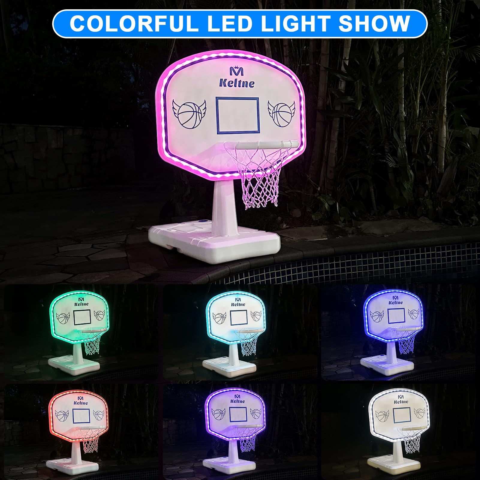 Canasta de Baloncesto Solar para Piscina con Luces, - Imagen 3