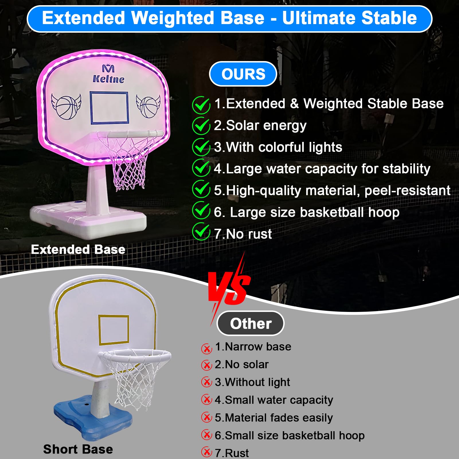 Canasta de Baloncesto Solar para Piscina con Luces, - Imagen 5