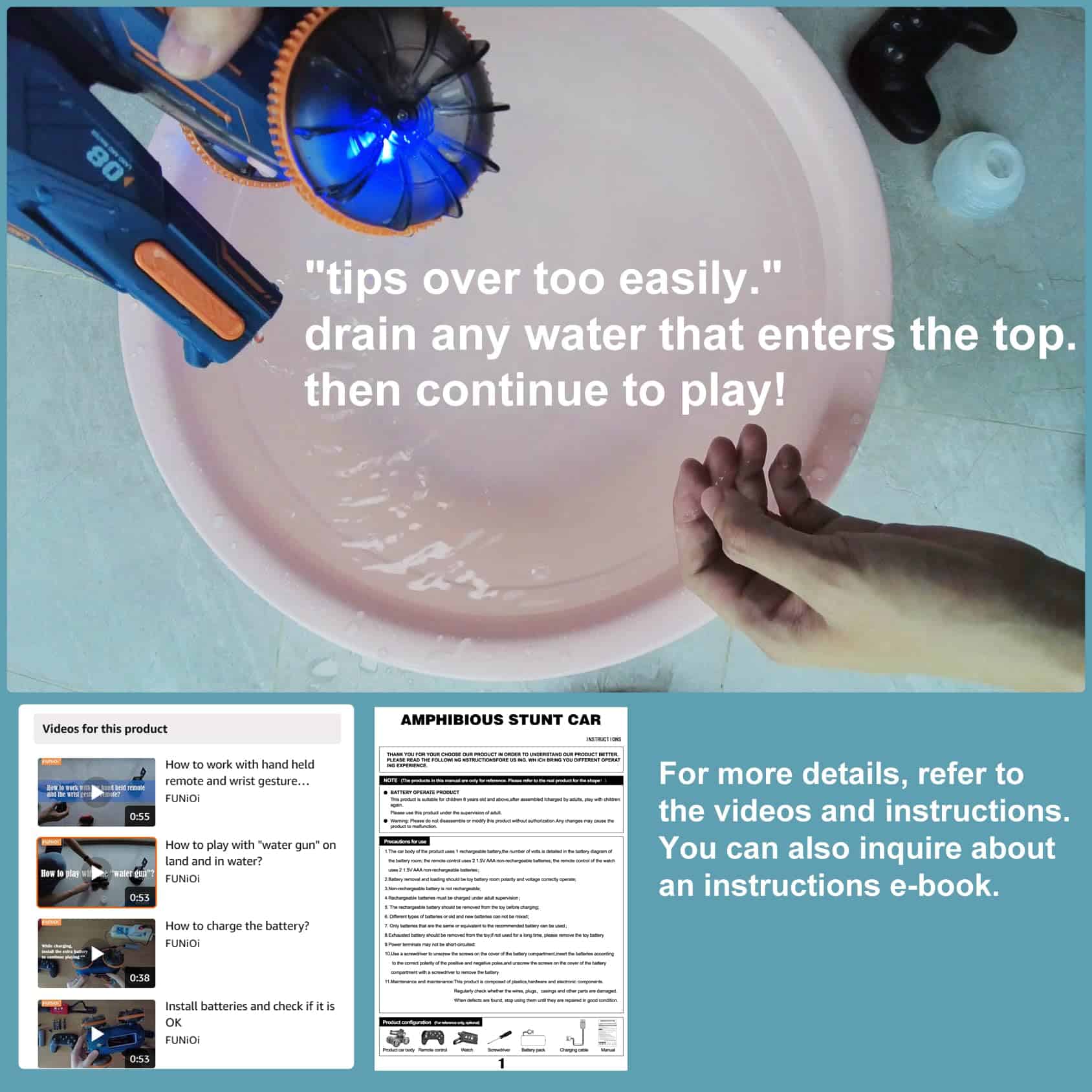 Coche anfibio de control remoto FUNiOi, juguete de coche - Imagen 5