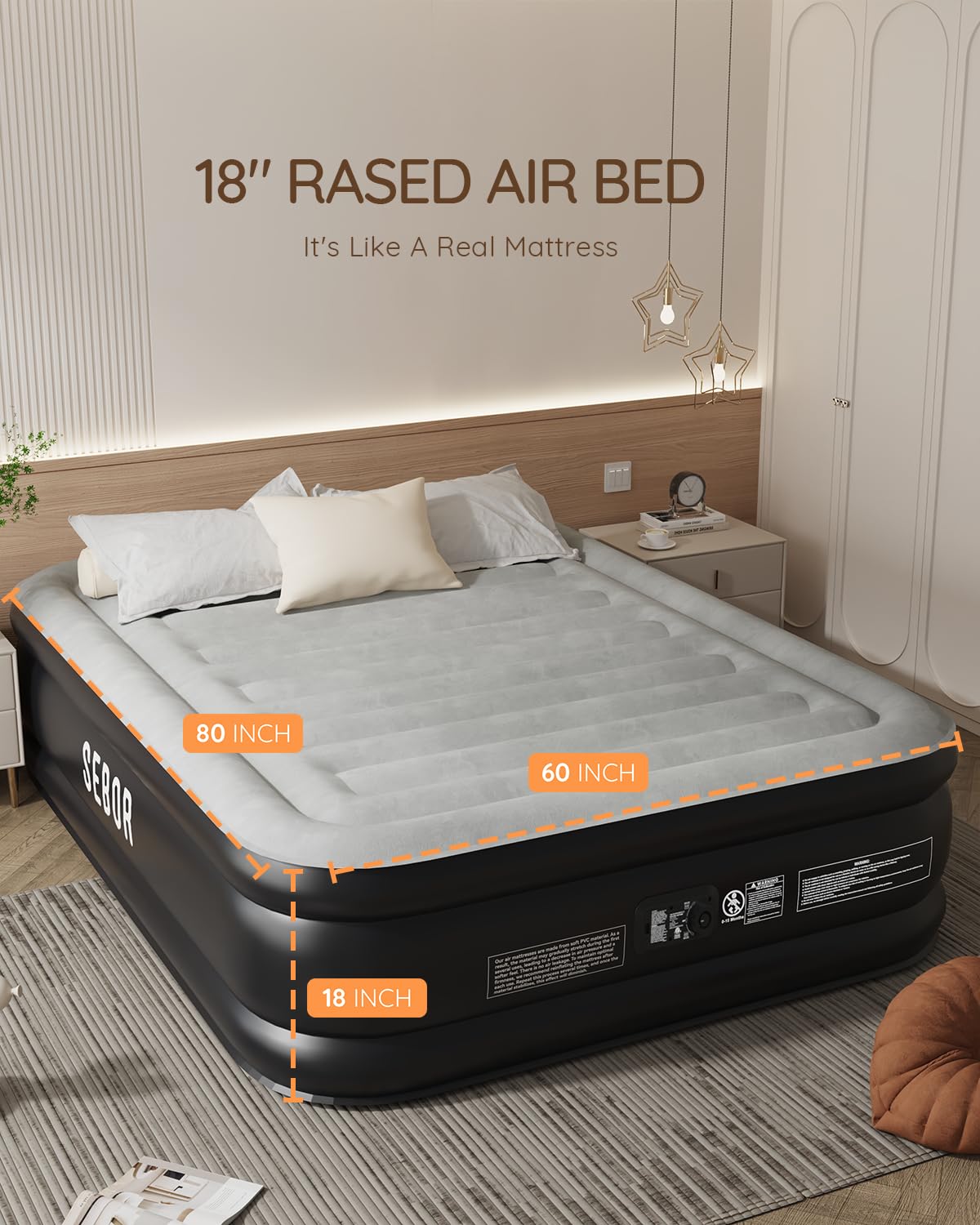 Colchón de Aire Queen de Lujo Sebor con Bomba Incorporada, - Imagen 7