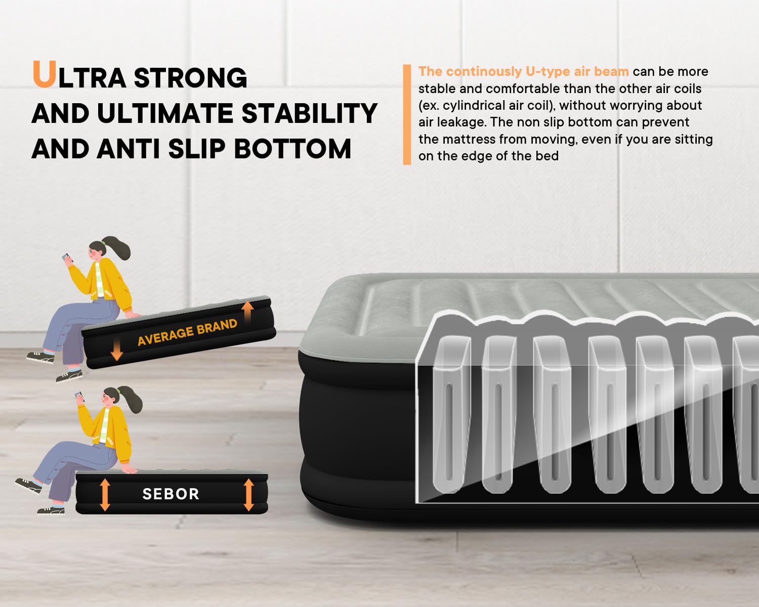 Colchón de Aire Queen de Lujo Sebor con Bomba Incorporada, - Imagen 6