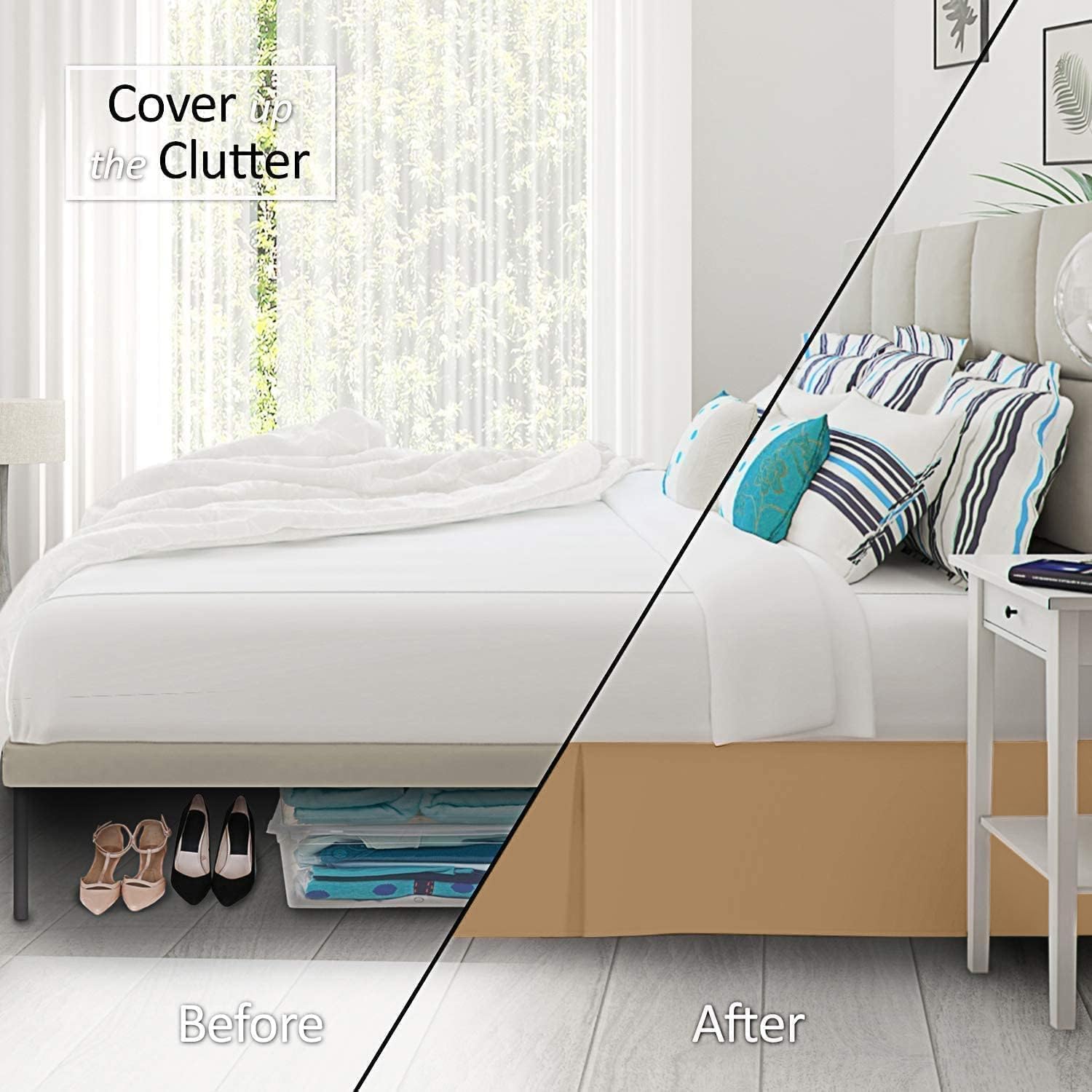 Falda de Cama Tamaño Queen Estilo Plisado -Taupe - Imagen 5