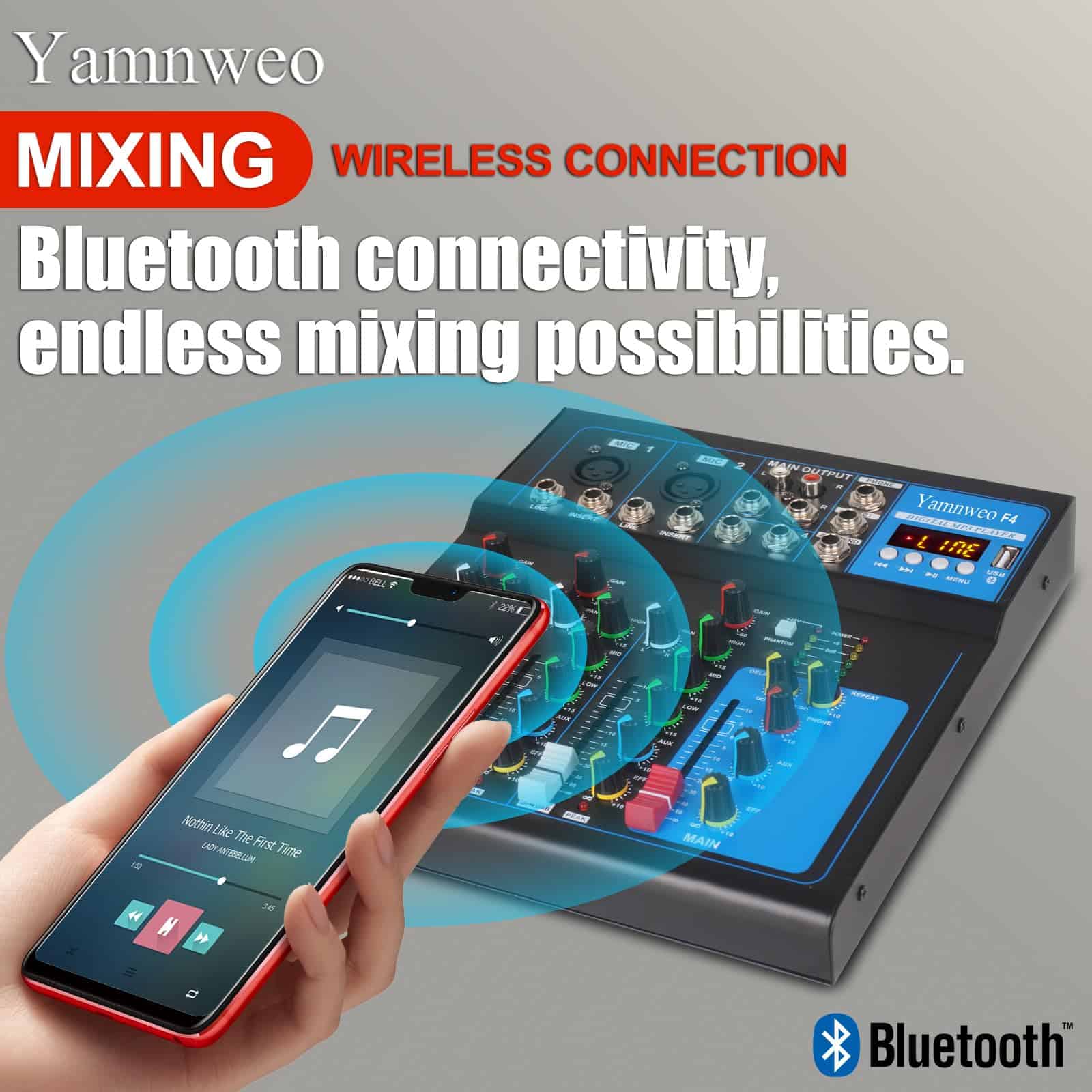 Mezclador de audio portátil Yamnweo GH4, Mezclador de 4 - Imagen 4