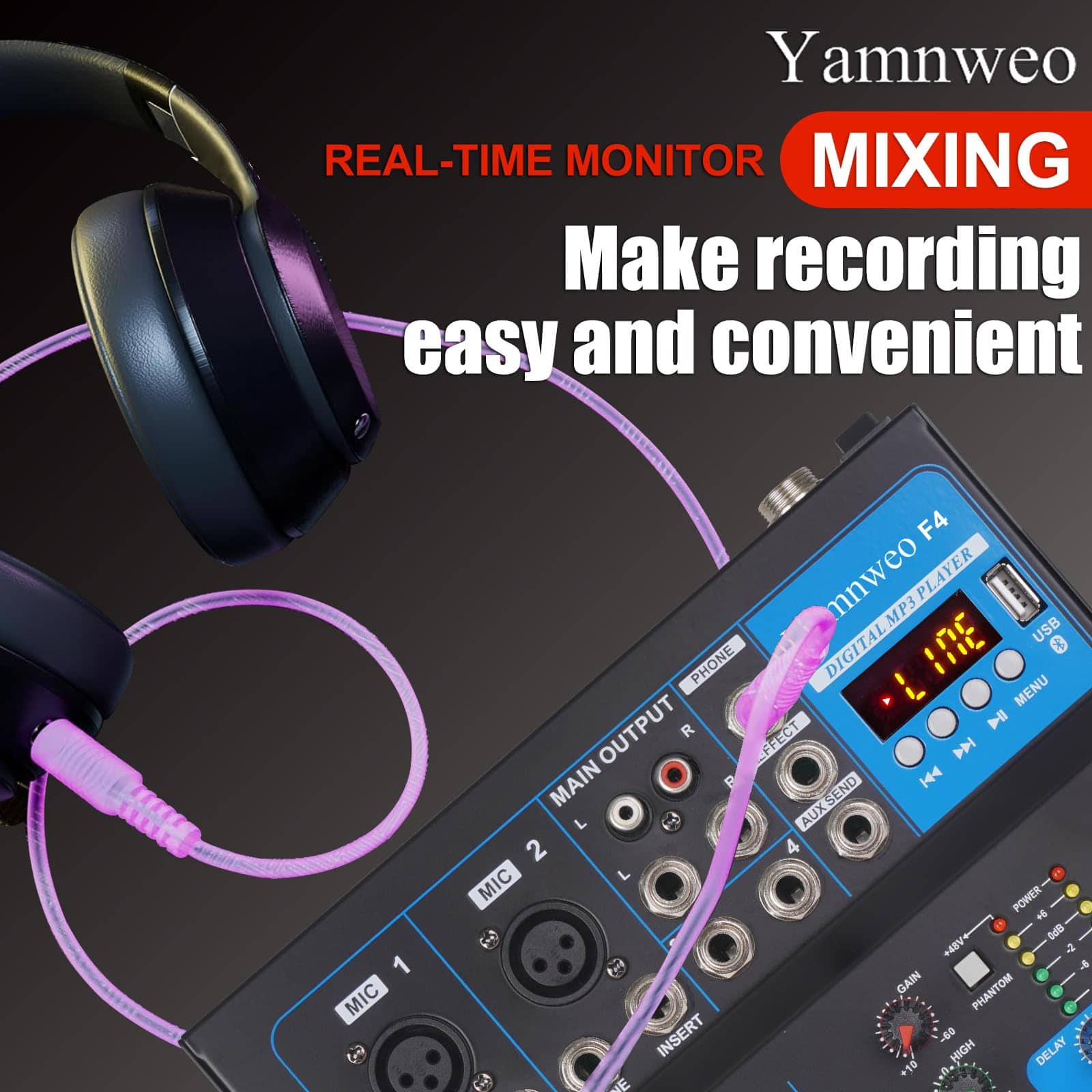 Mezclador de audio portátil Yamnweo GH4, Mezclador de 4 - Imagen 8