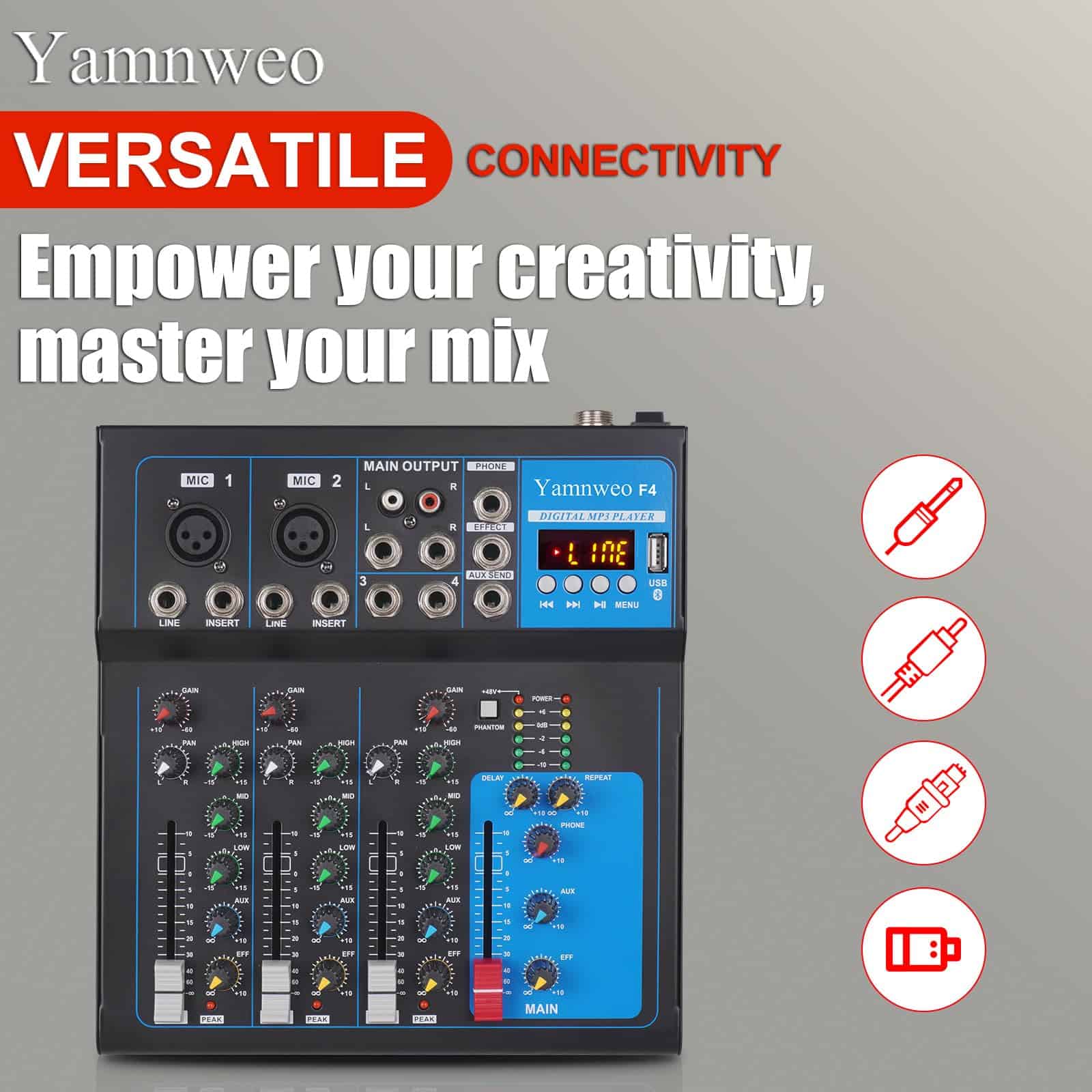 Mezclador de audio portátil Yamnweo GH4, Mezclador de 4 - Imagen 6