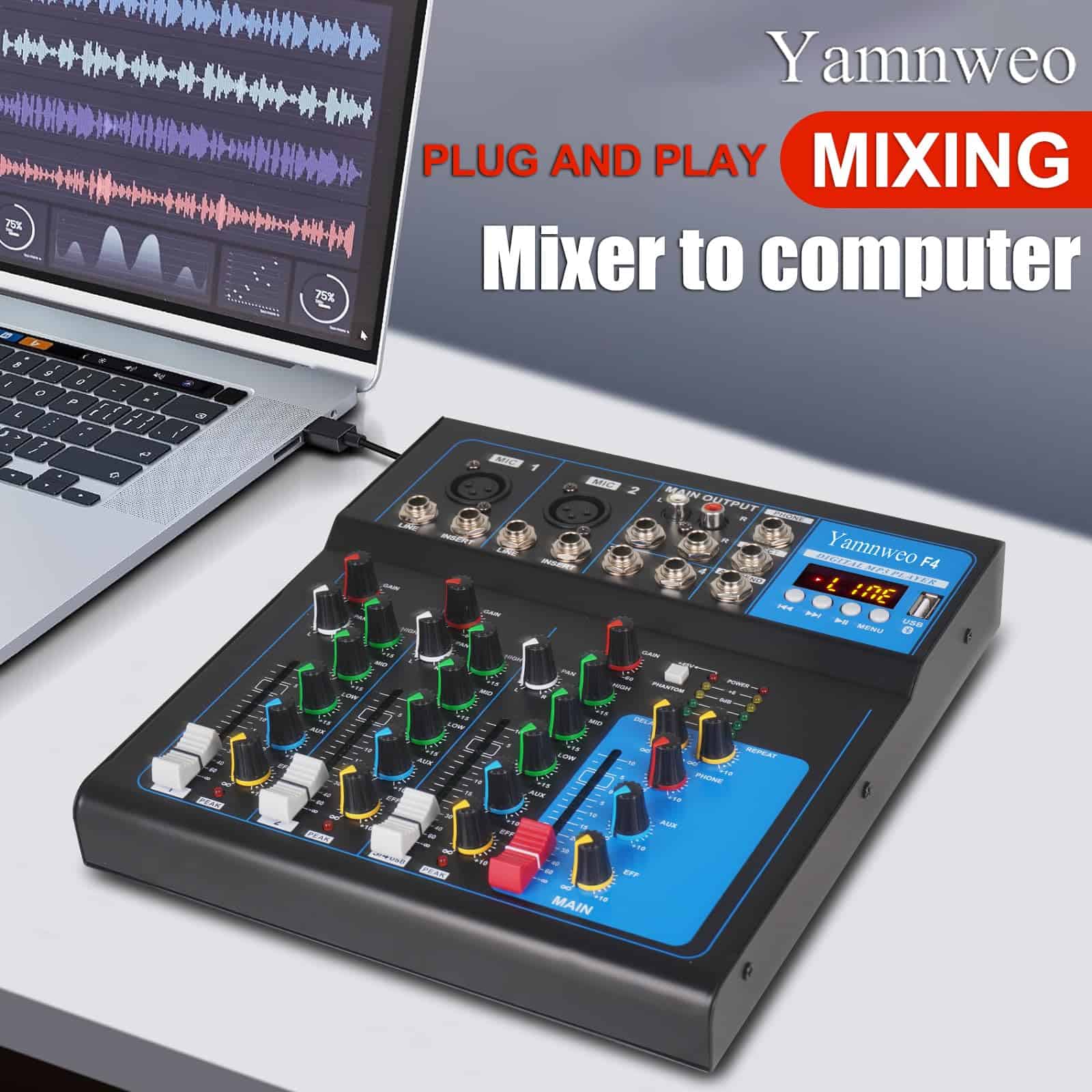 Mezclador de audio portátil Yamnweo GH4, Mezclador de 4 - Imagen 9