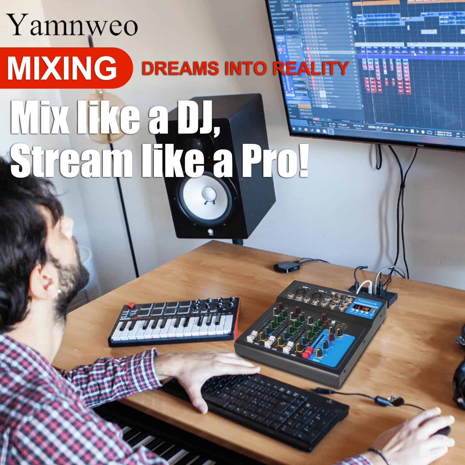 Mezclador de audio portátil Yamnweo GH4, Mezclador de 4 - Imagen 10