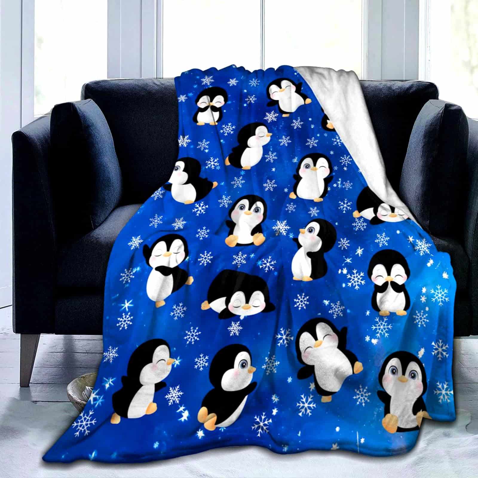 Manta de Pingüinos de Franela Suave con Estampado de
