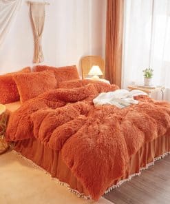 Juego de Funda de Edredón de Piel Sintética Color Naranja