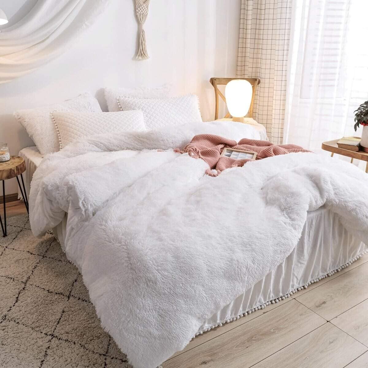 Fundas de edredón de piel sintética blanca HAIHUA para cama - Imagen 3