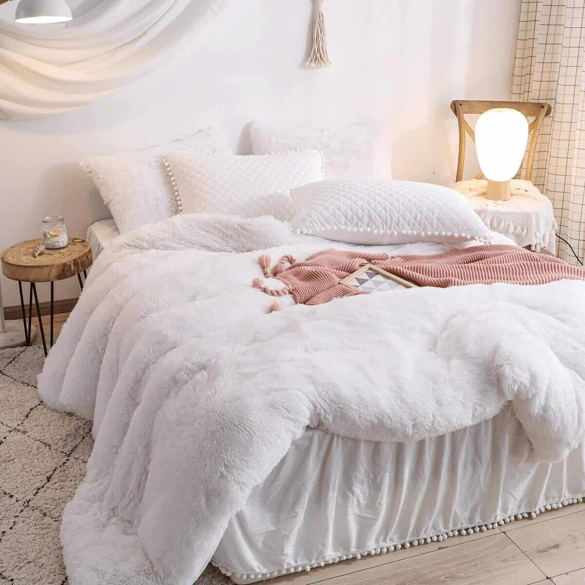 Fundas de edredón de piel sintética blanca HAIHUA para cama - Imagen 5