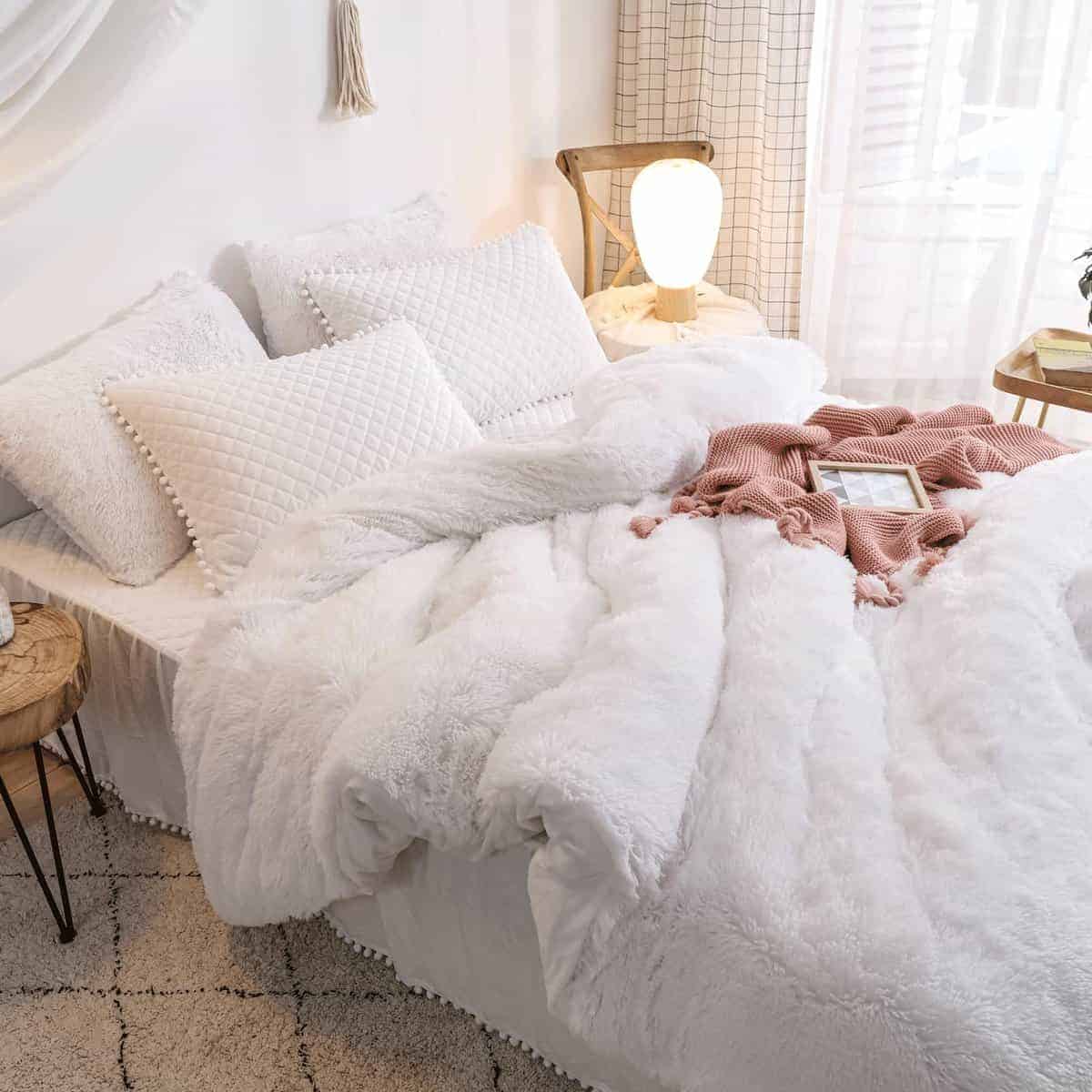 Juego de Funda de Edredón de Piel Sintética Blanca HAIHUA - Imagen 10