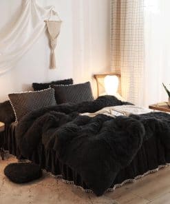 Juego de cubierta de edredón HAIHUA Black Fluffy Twin |