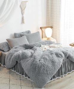 HAIHUA Juego de Funda de Edredón de Piel Sintética Gris de