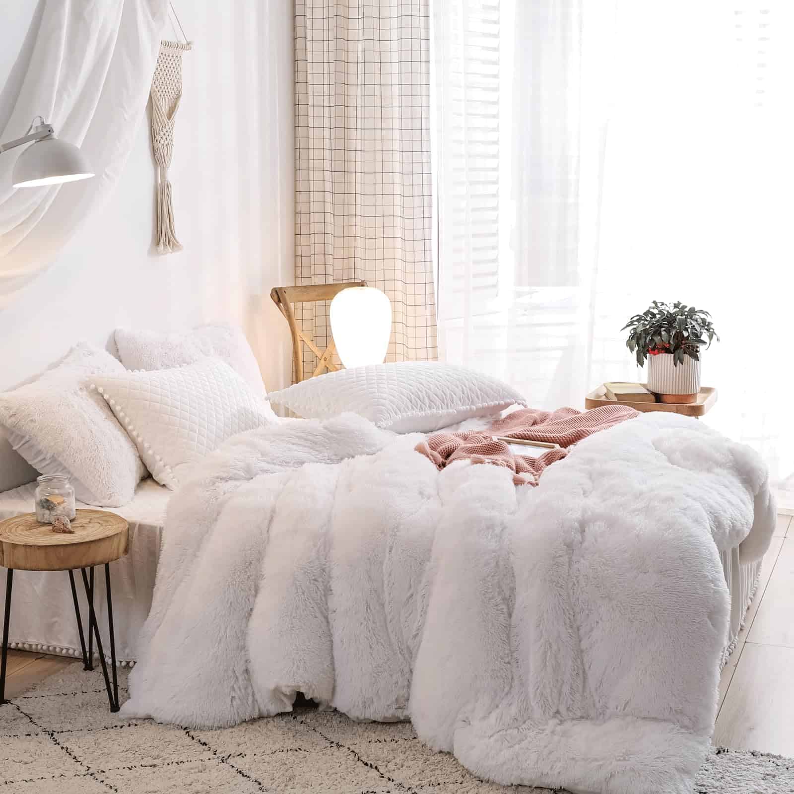 Fundas de edredón de piel sintética blanca HAIHUA para cama - Imagen 4