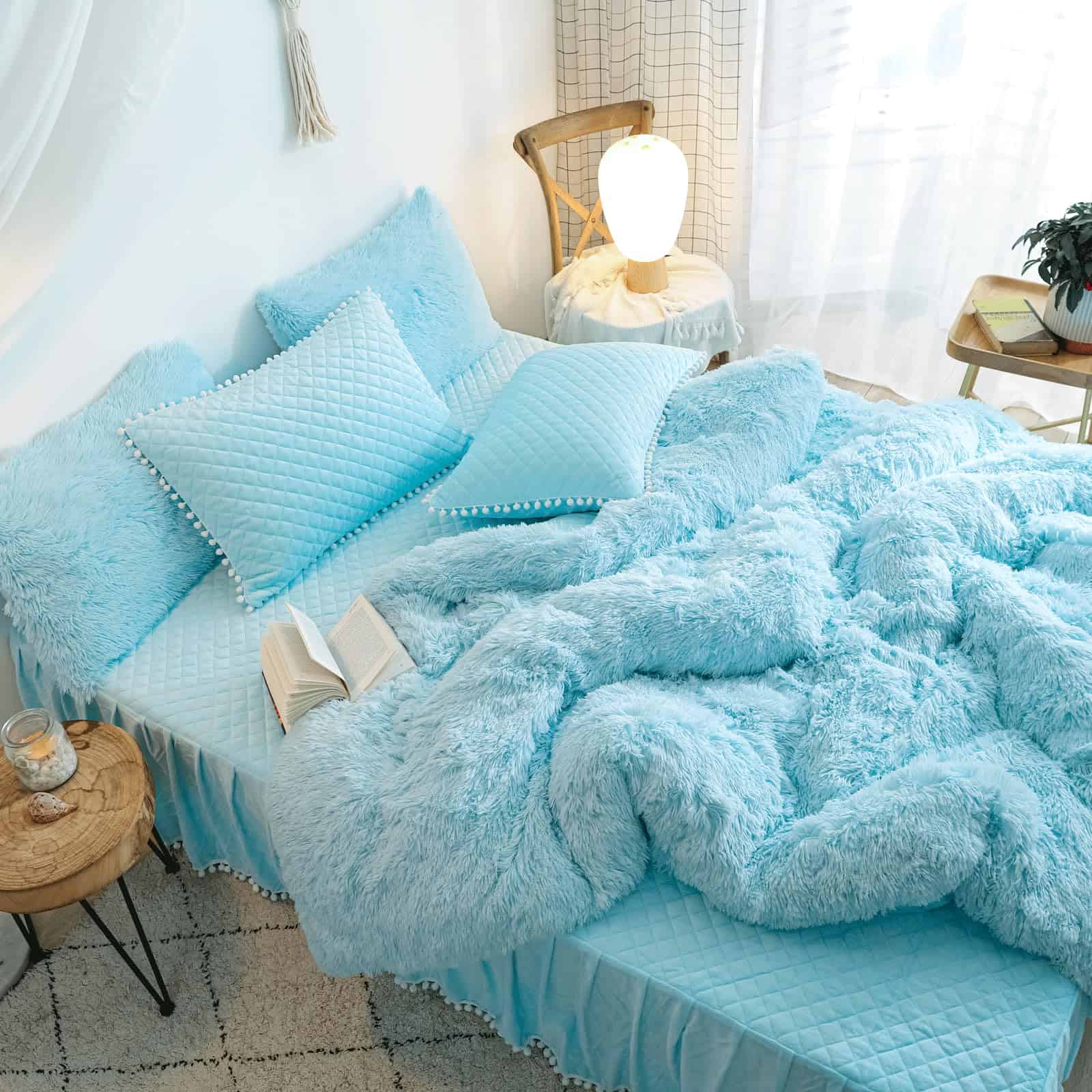 Juego de funda nórdica King azul peluda? Juego de funda - Imagen 3