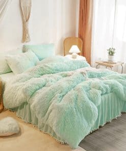 Edredón de Felpa Verde Menta HAIHUA, Juego de 1 Funda de