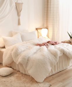 Set de funda nórdica esponjosa y peluda de lujo en beige,