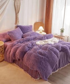 Juego de Funda de Edredón de Piel Sintética Morado HAIHUA
