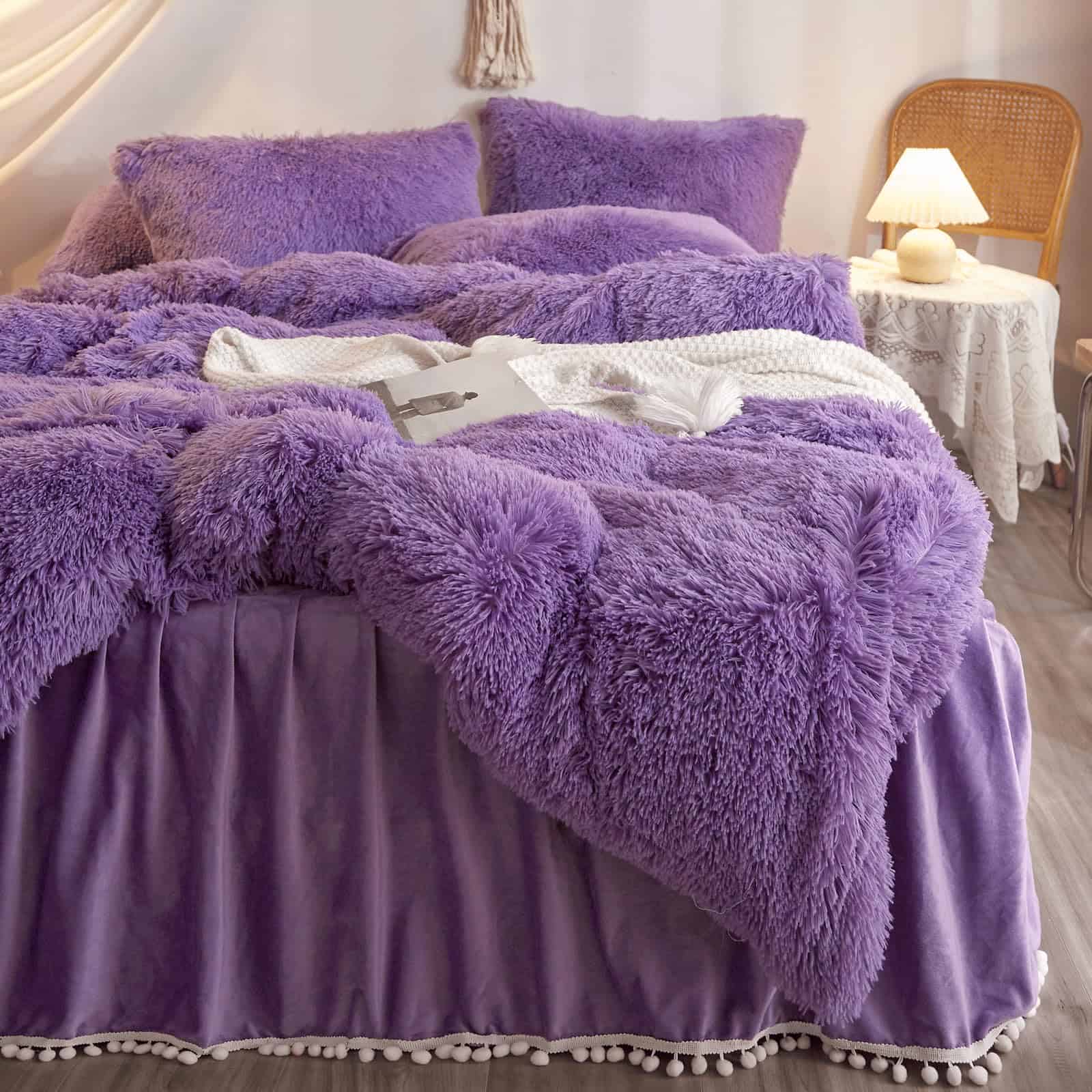 Juego de Funda de Edredón de Piel Sintética Morado HAIHUA - Imagen 7