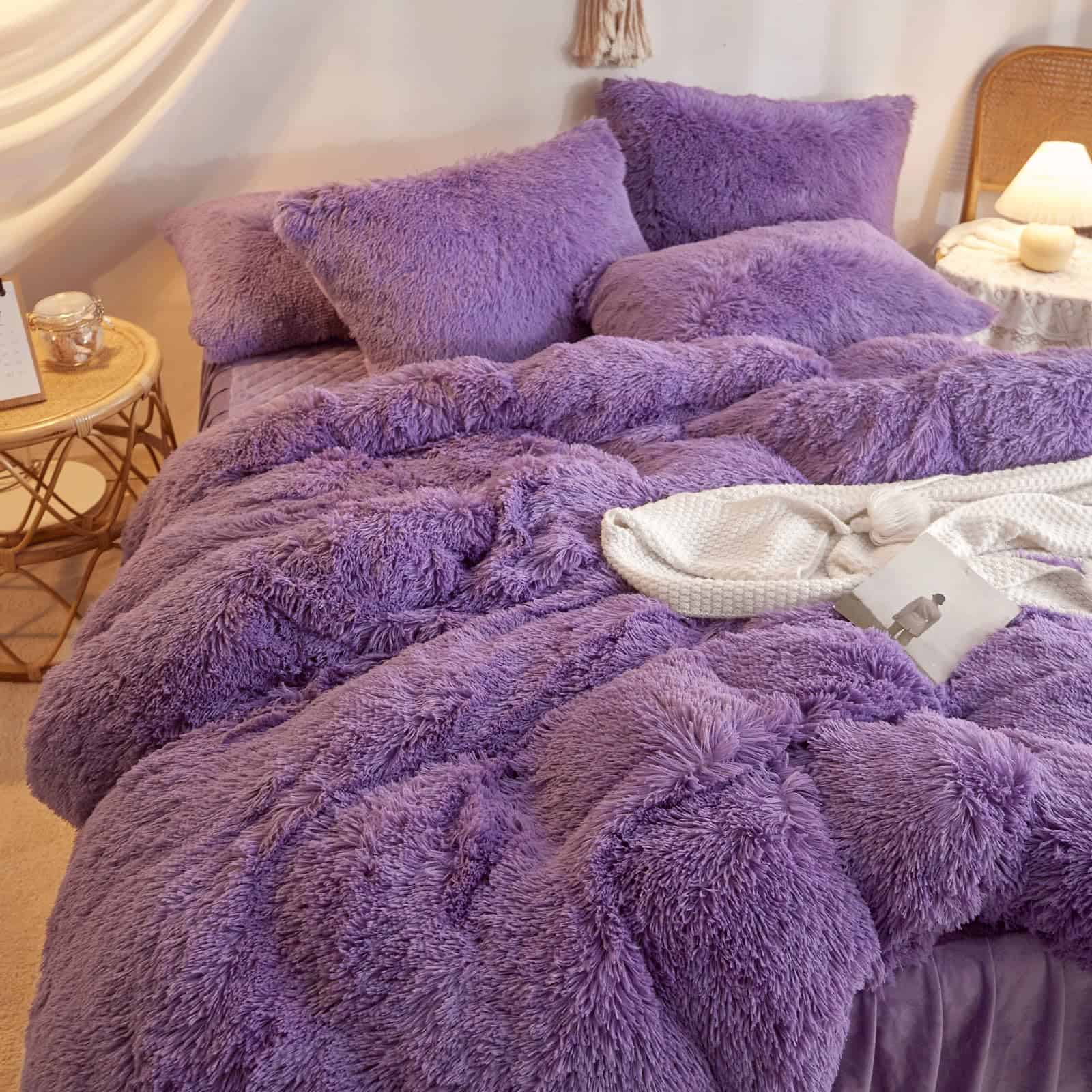 Juego de Funda de Edredón de Piel Sintética Morado HAIHUA - Imagen 5