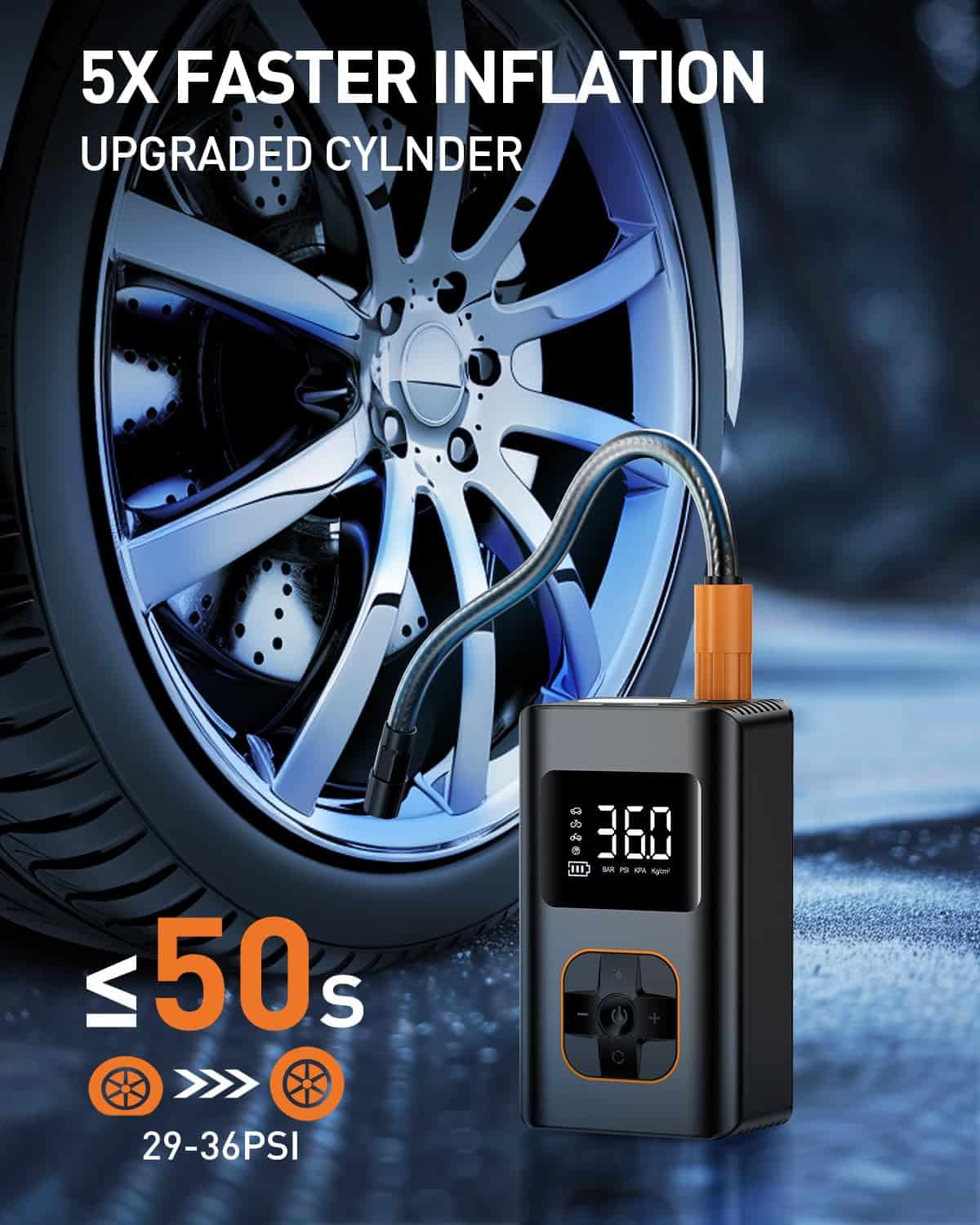 Inflador de neumáticos portátil, compresor de aire - Imagen 3